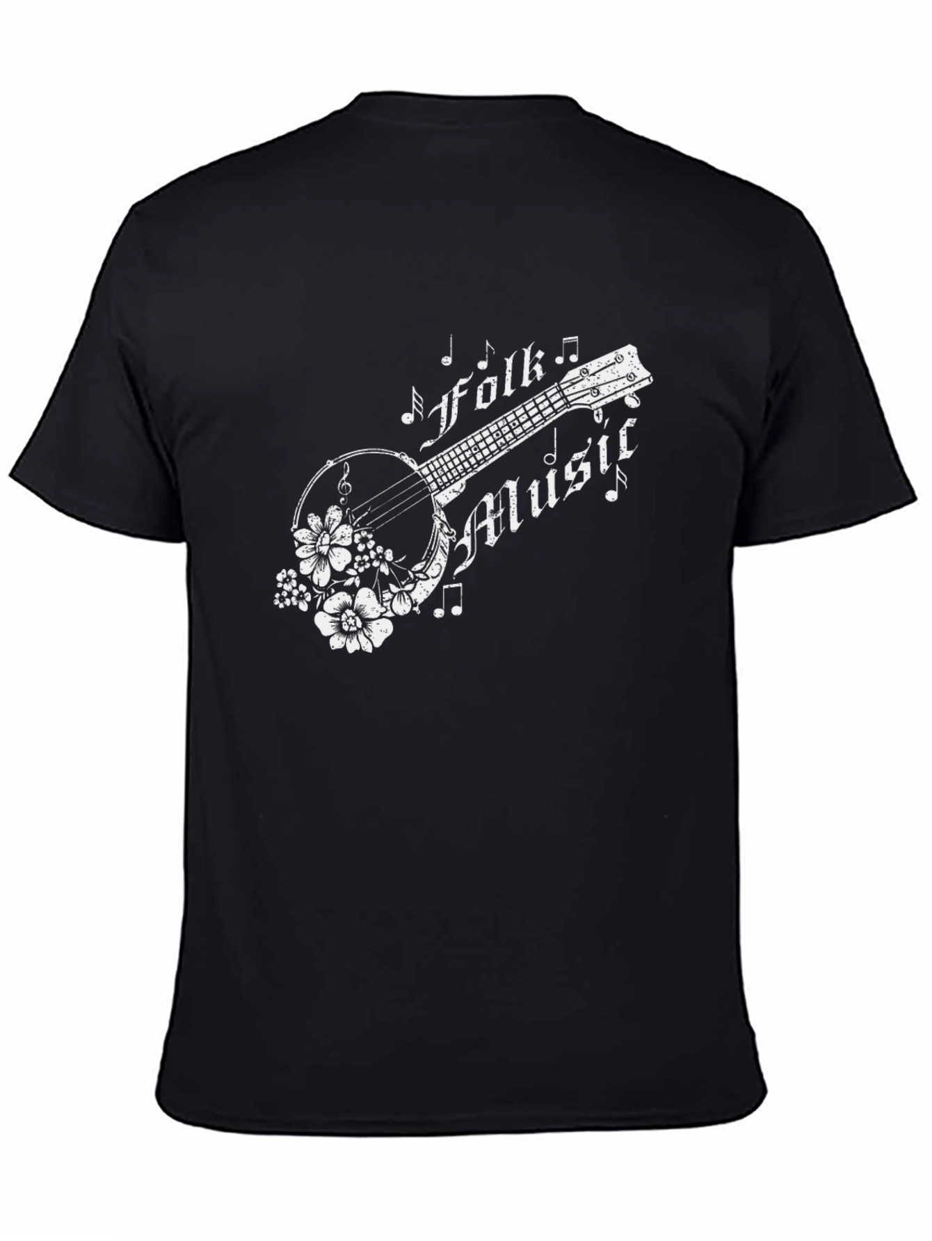 Folk Music Banjo Graphic T-Shirt - Black