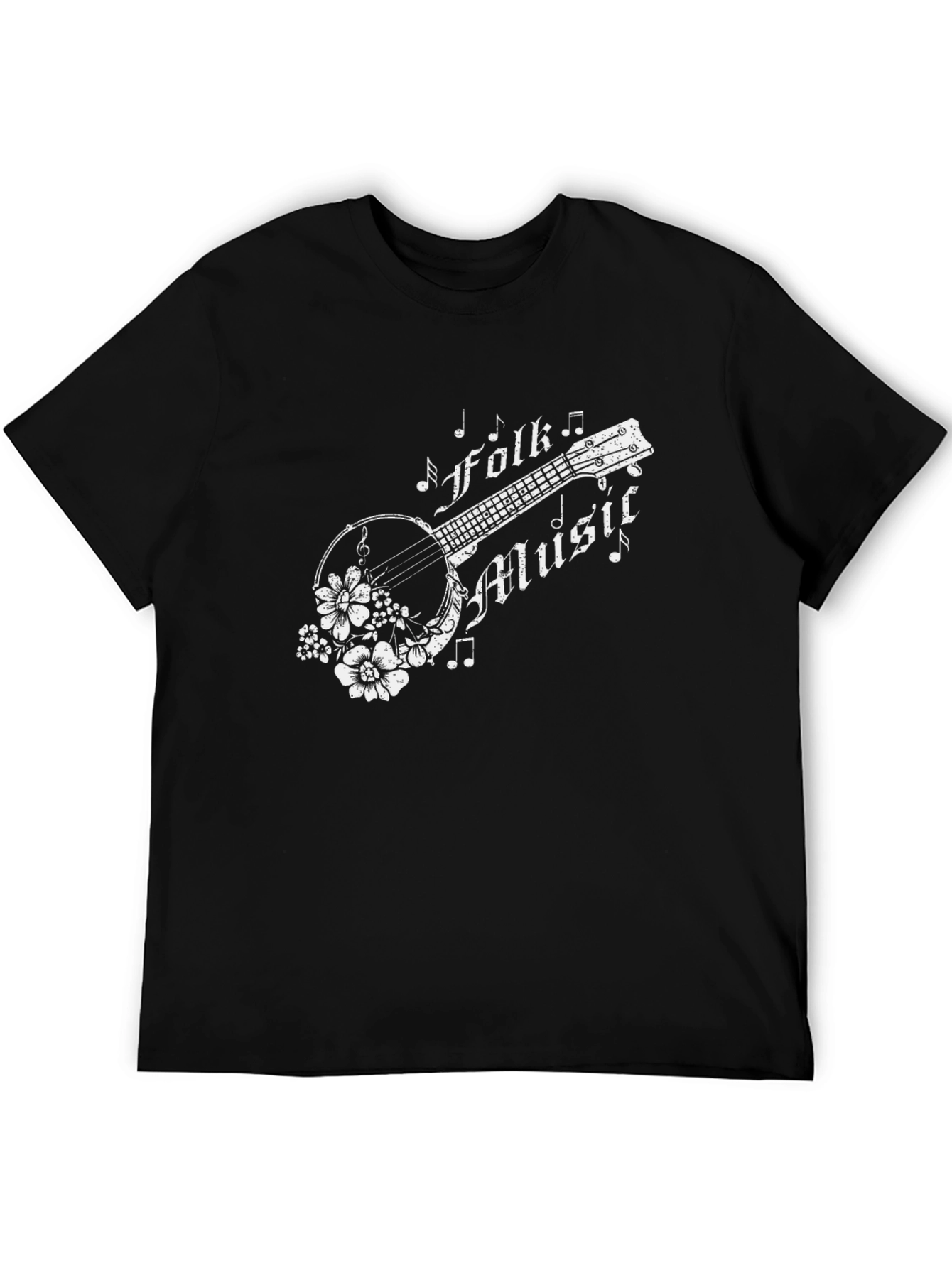 Folk Music Banjo Graphic T-Shirt - Black