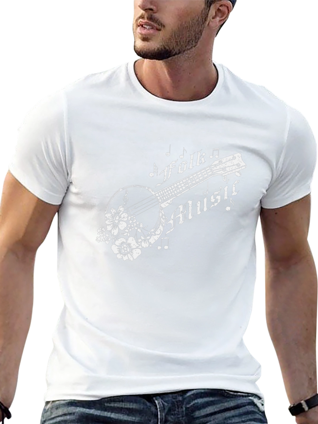 Folk Music Banjo Graphic T-Shirt - Black