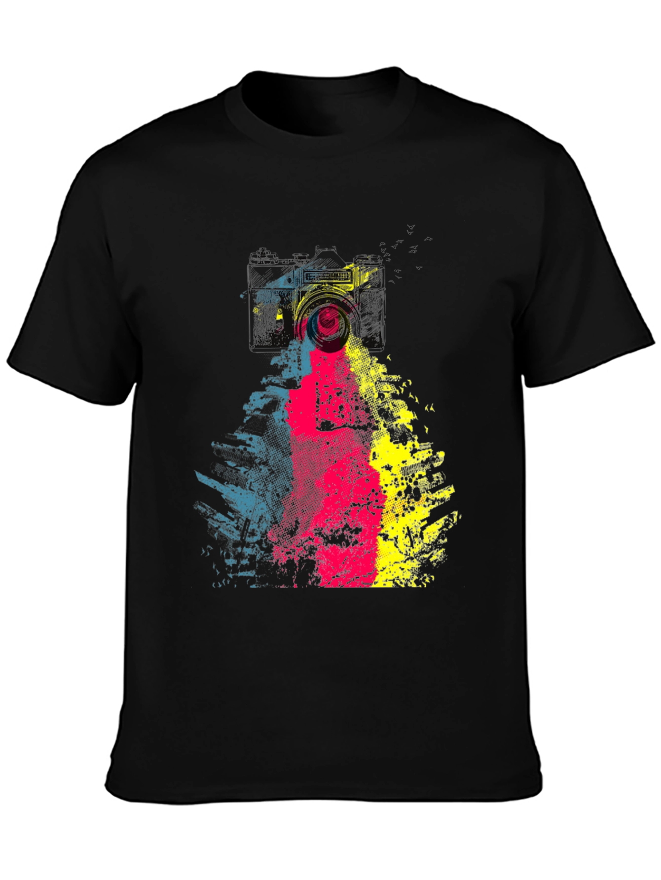Camera Graphic Print Mens Black T-Shirt