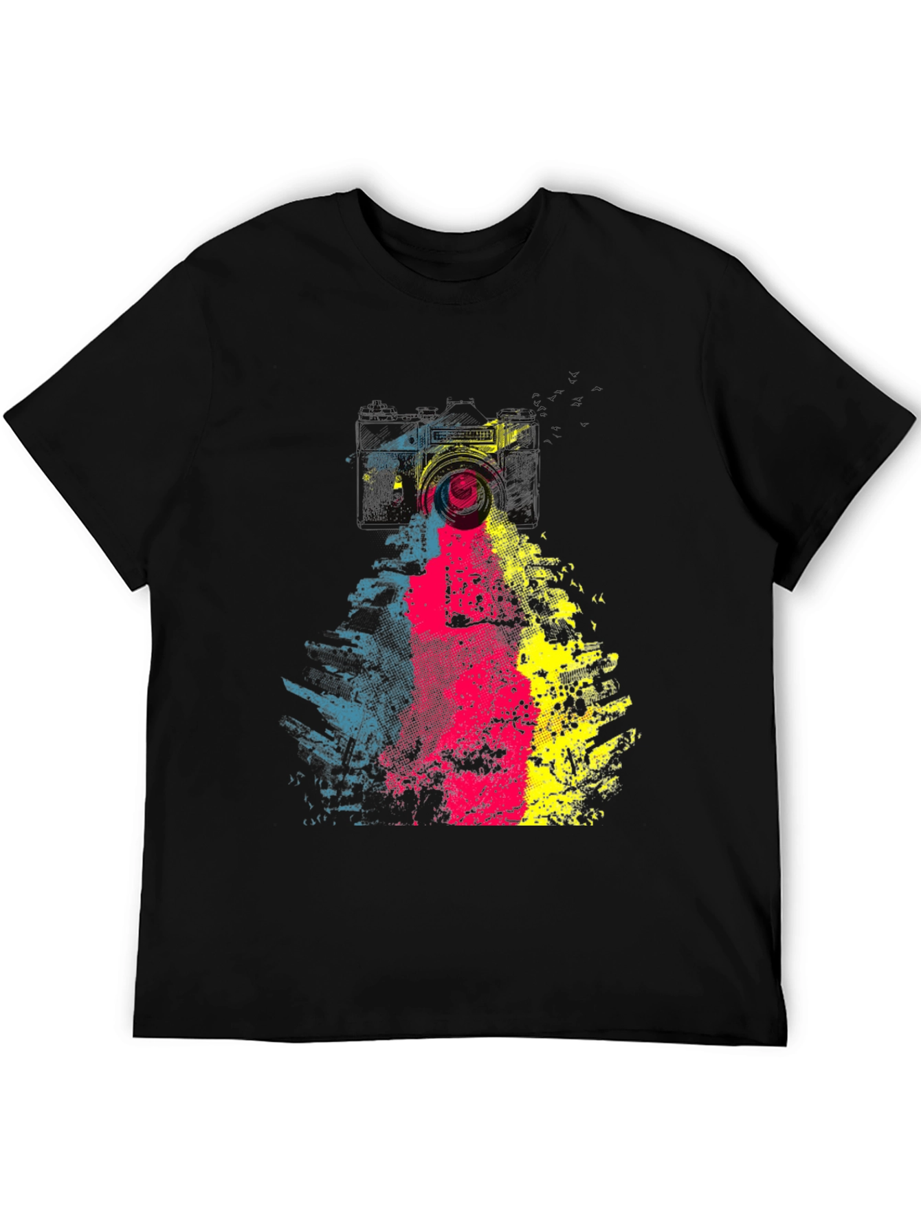 Camera Graphic Print Mens Black T-Shirt