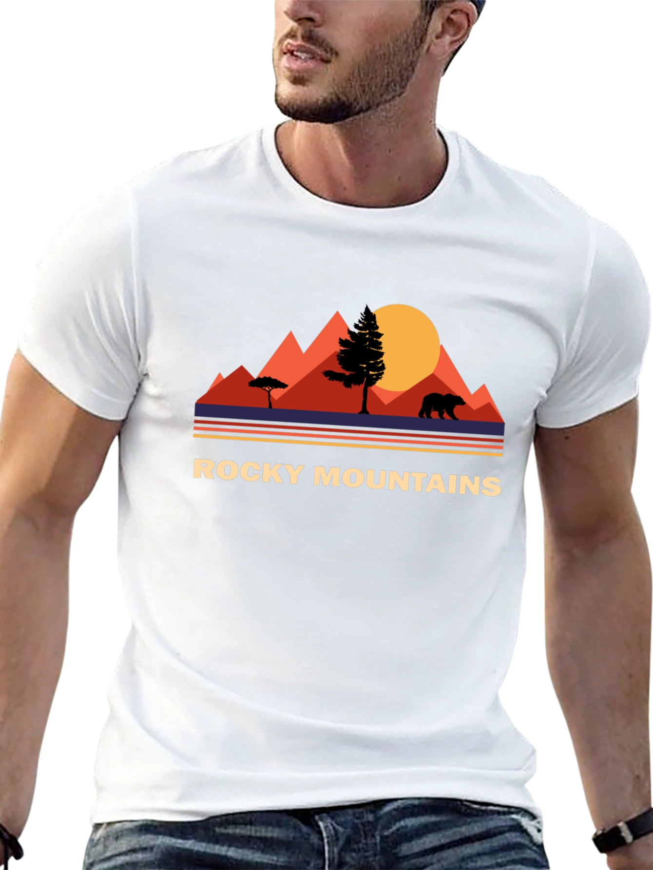 Rocky Mountains Bear Graphic Tee - Nature Adventure Shirt