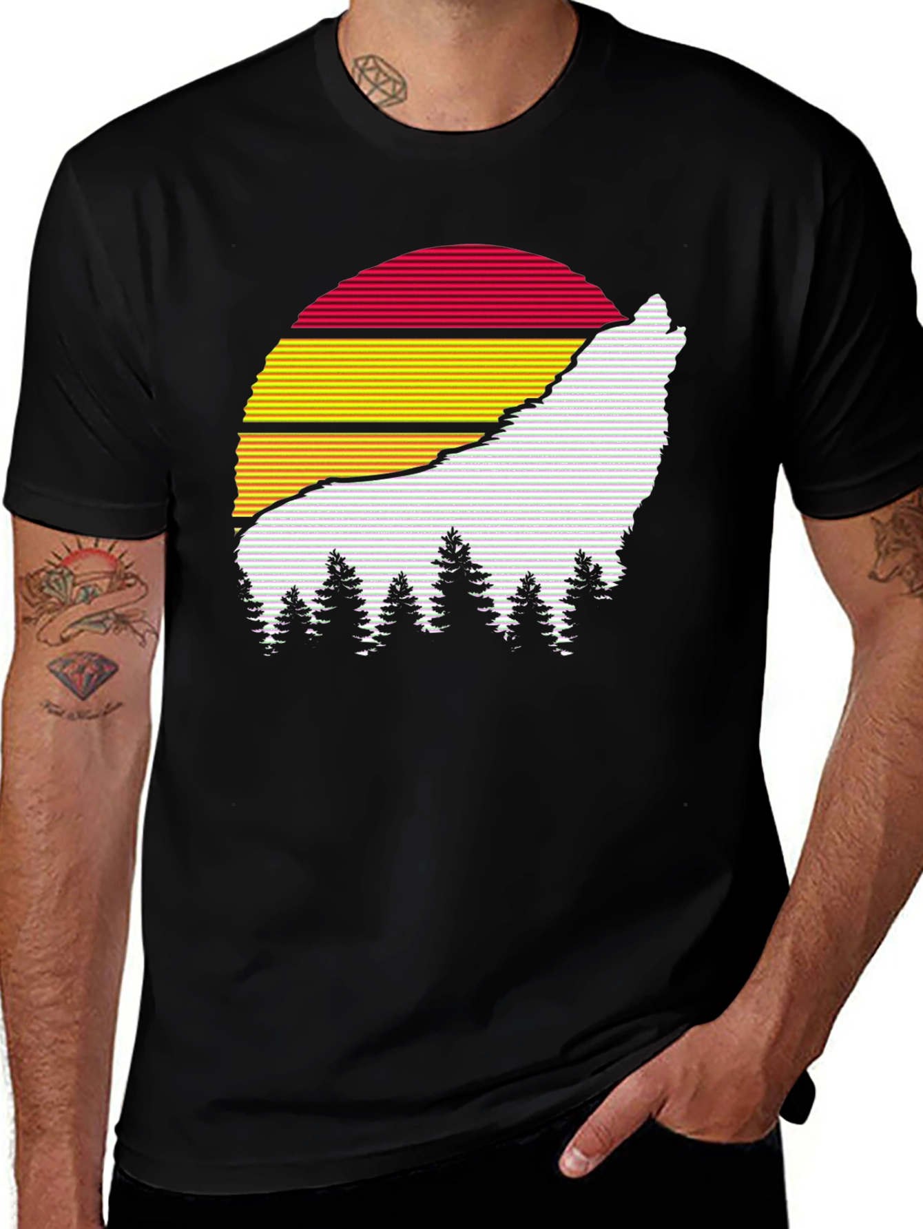 Wolf Silhouette Sunset Graphic Tee - Mens