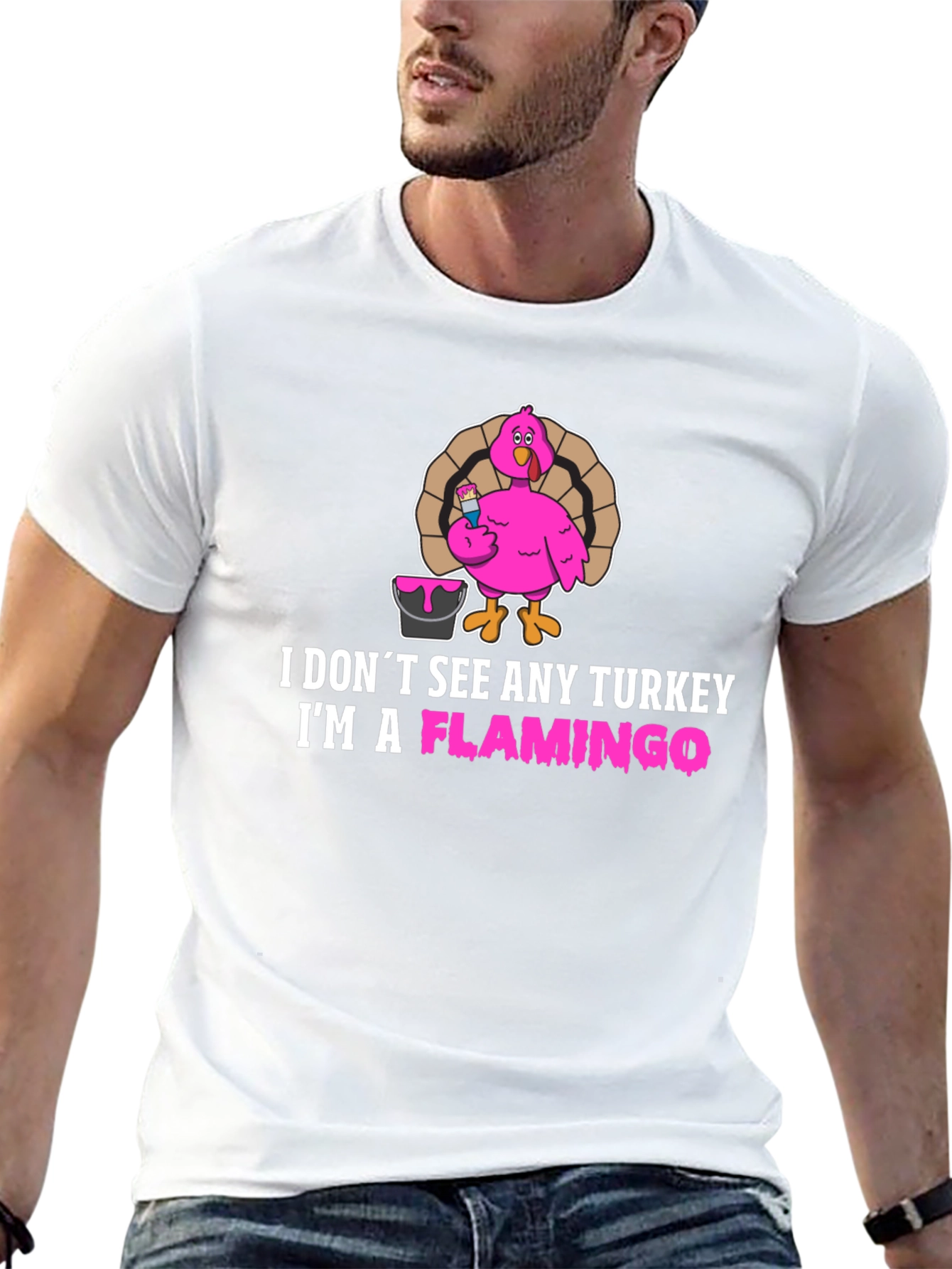 Funny Thanksgiving Flamingo Graphic T-Shirt