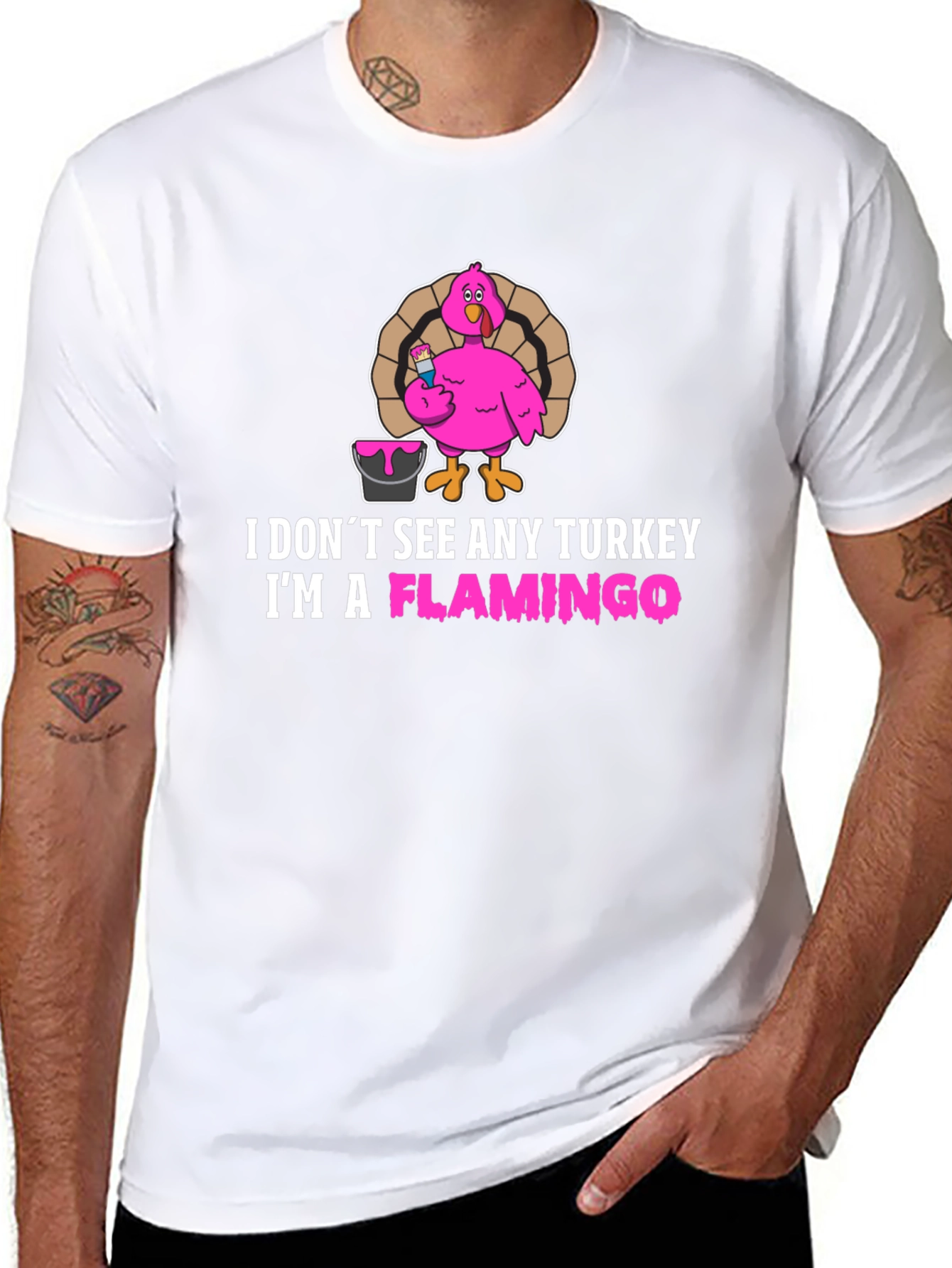 Funny Thanksgiving Flamingo Graphic T-Shirt