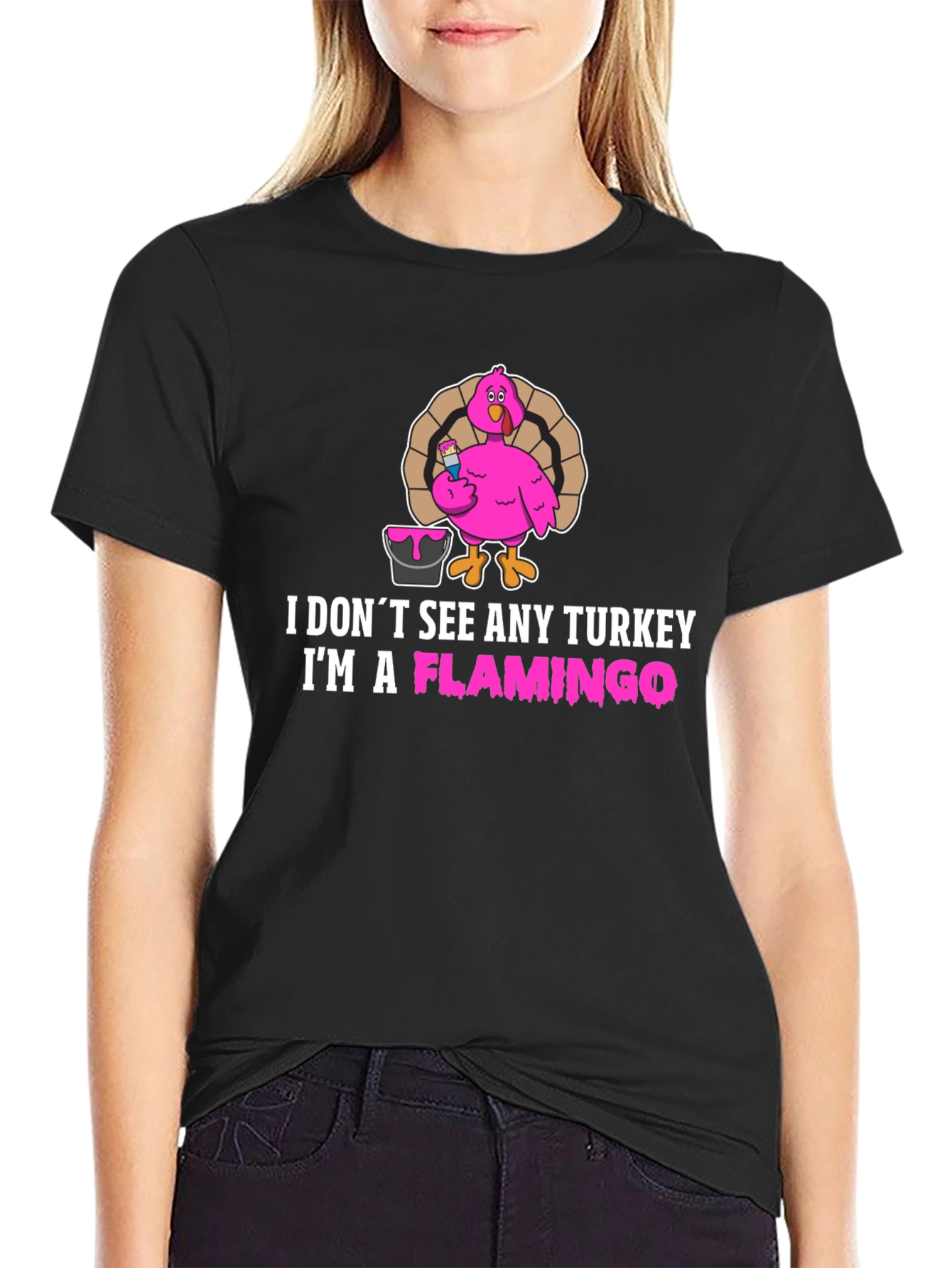 Funny Thanksgiving Flamingo Graphic T-Shirt