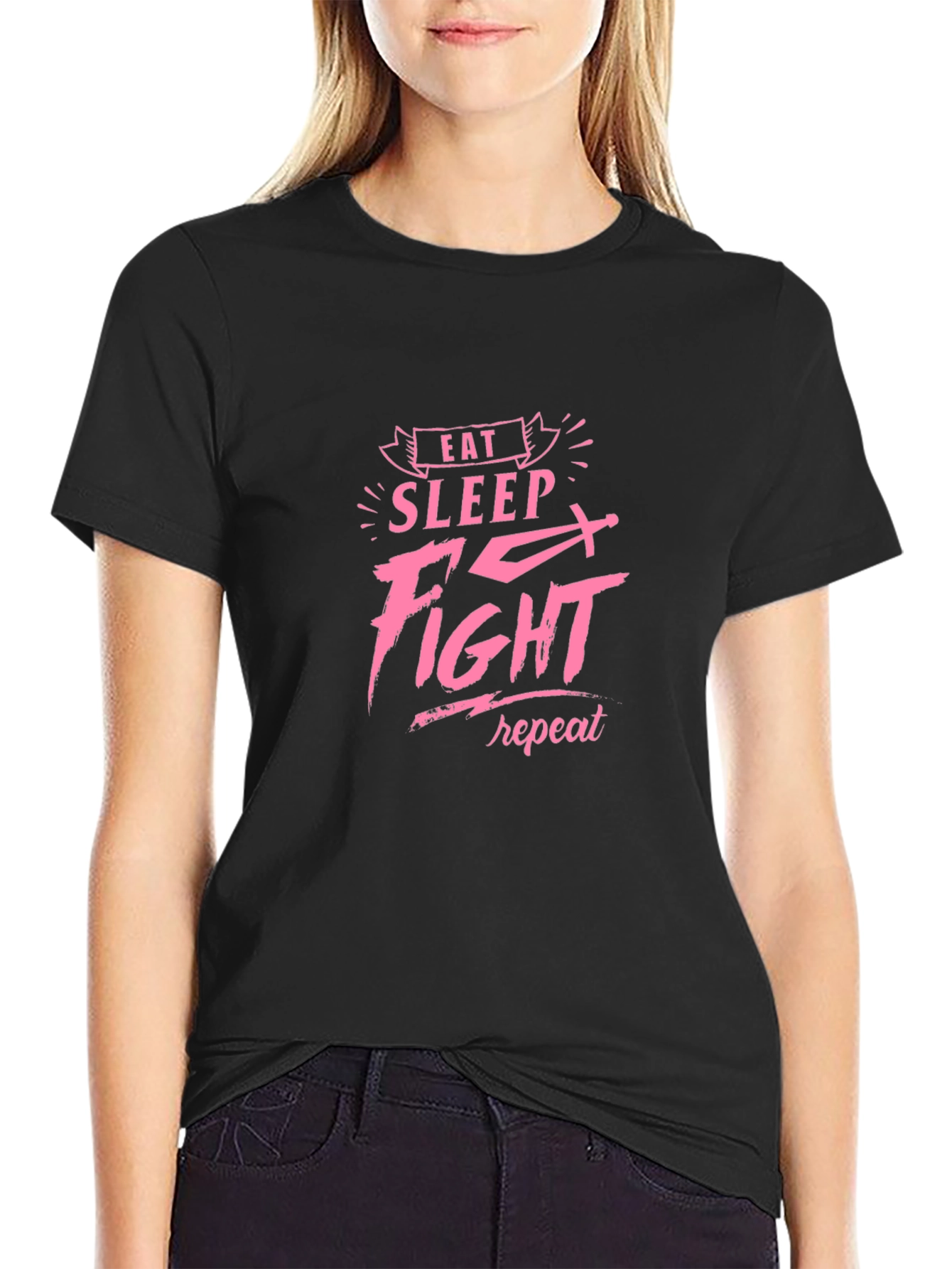 Eat Sleep Fight Repeat Black Graphic Tee