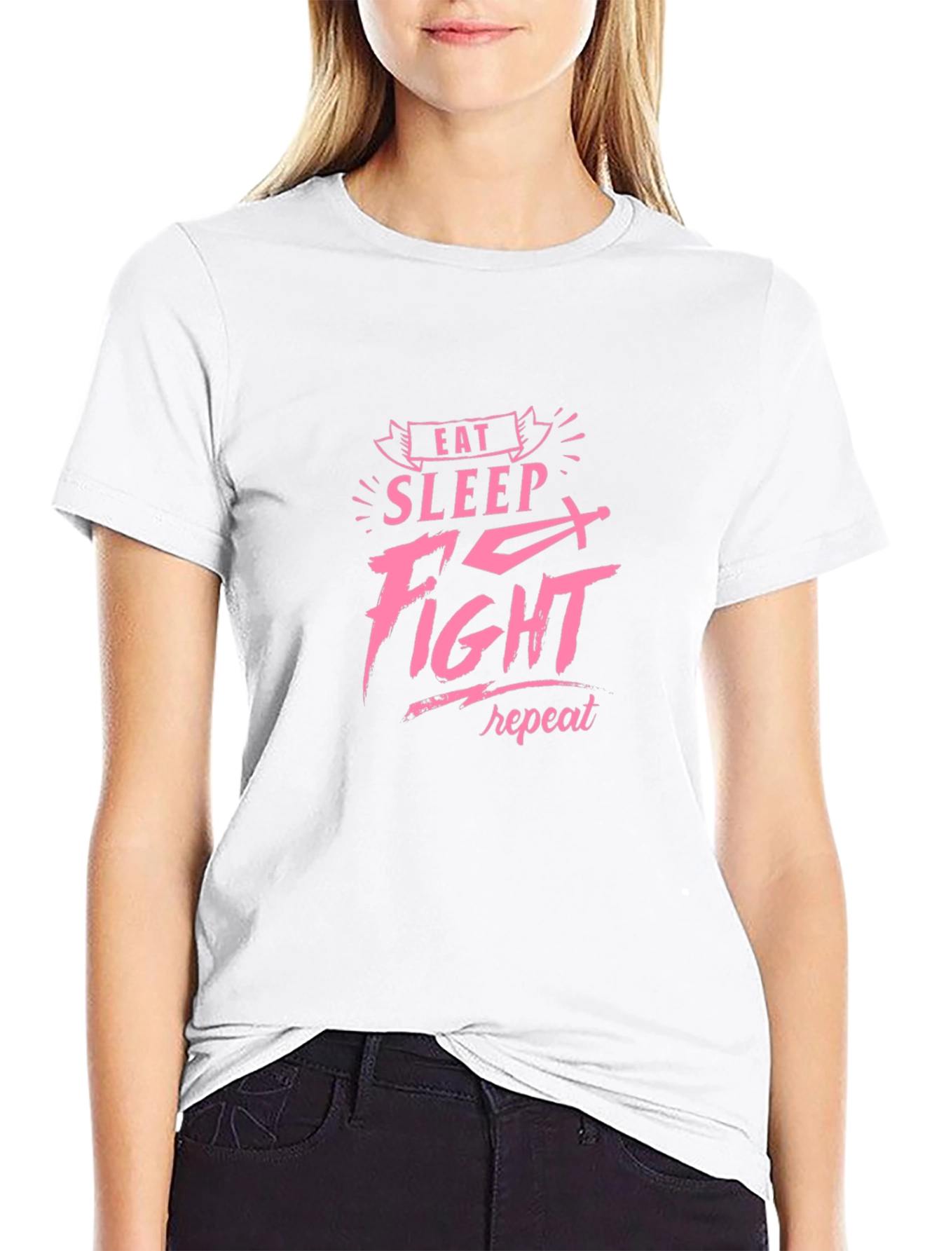 Eat Sleep Fight Repeat Black Graphic Tee
