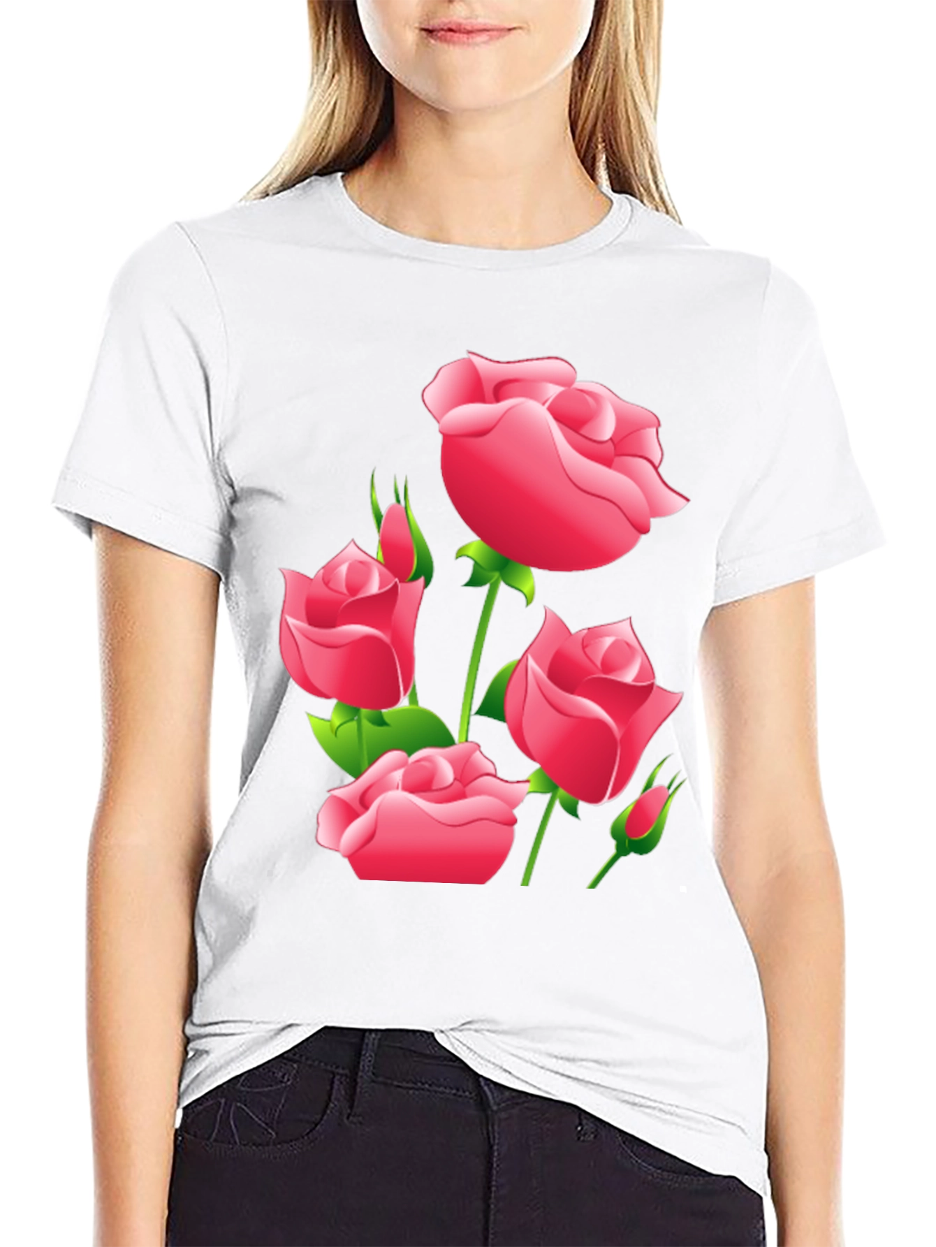 Black Floral Rose Graphic T-Shirt