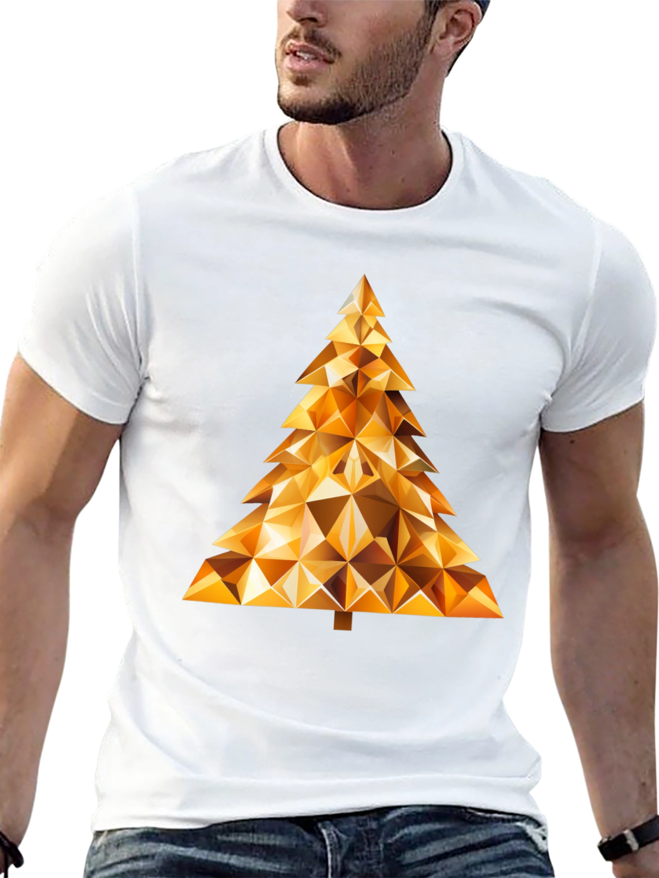 Geometric Gold Christmas Tree Black T-Shirt