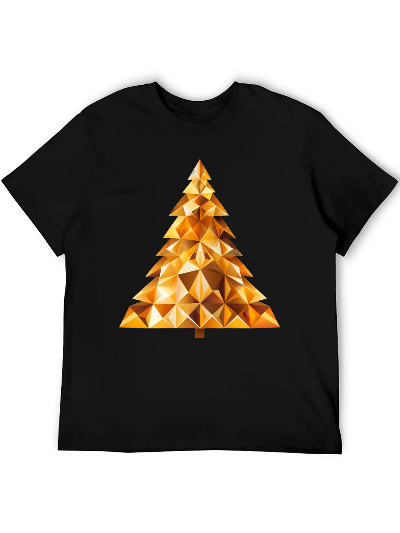 Geometric Gold Christmas Tree Black T-Shirt