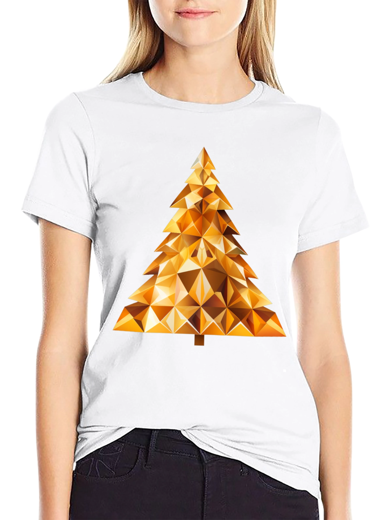 Geometric Gold Christmas Tree Black T-Shirt