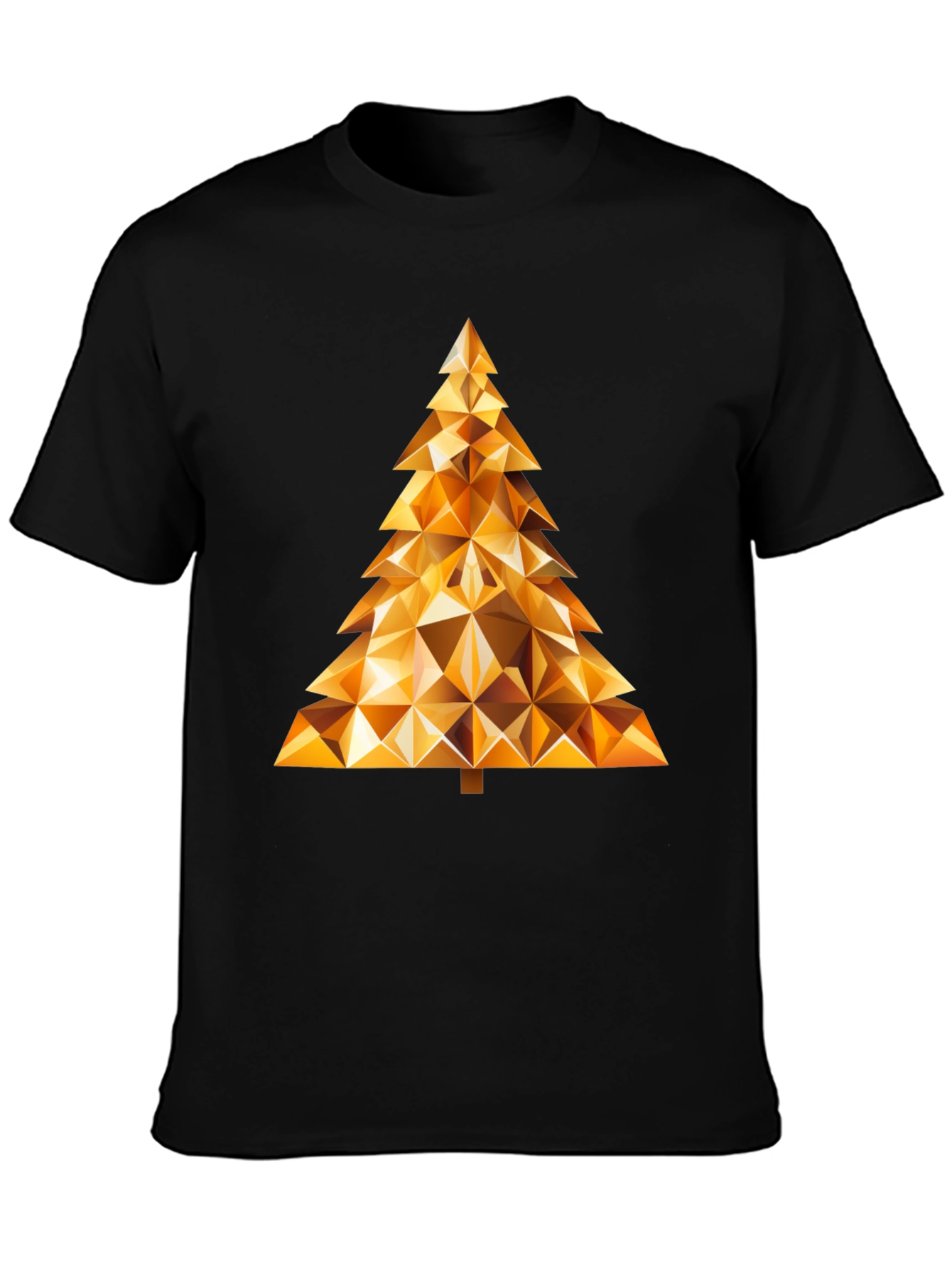 Geometric Gold Christmas Tree Black T-Shirt