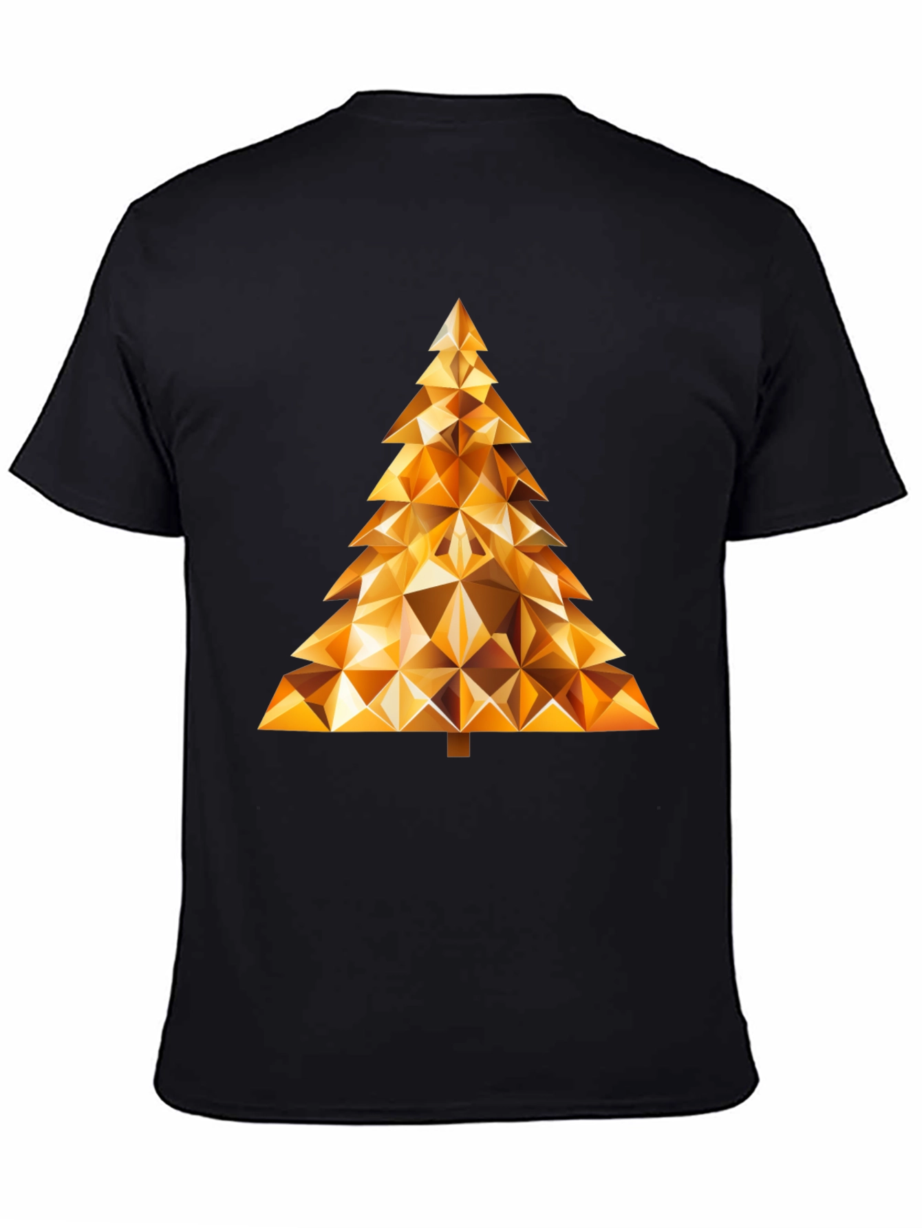 Geometric Gold Christmas Tree Black T-Shirt