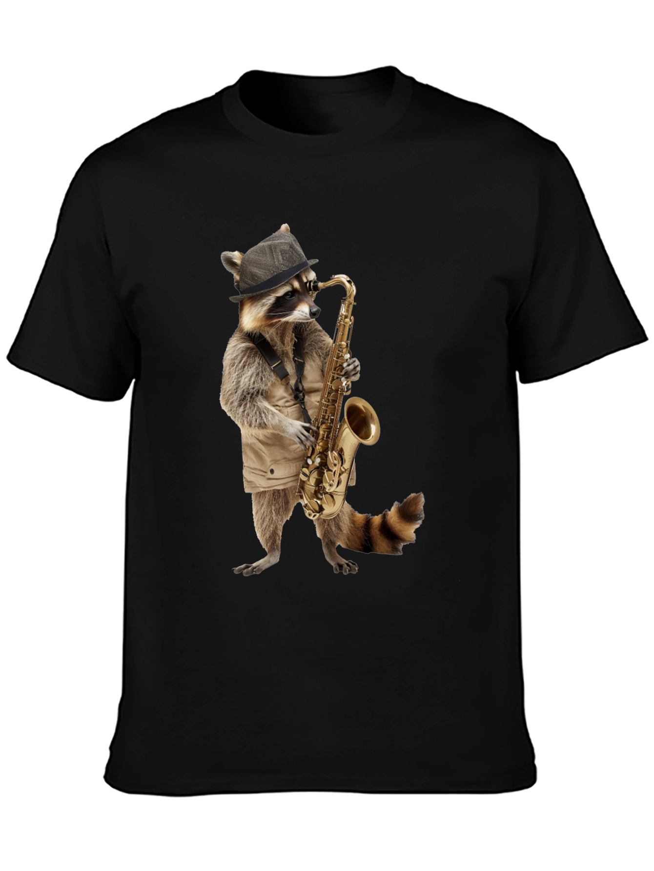 Cool Raccoon Saxophone Player Black T-Shirt