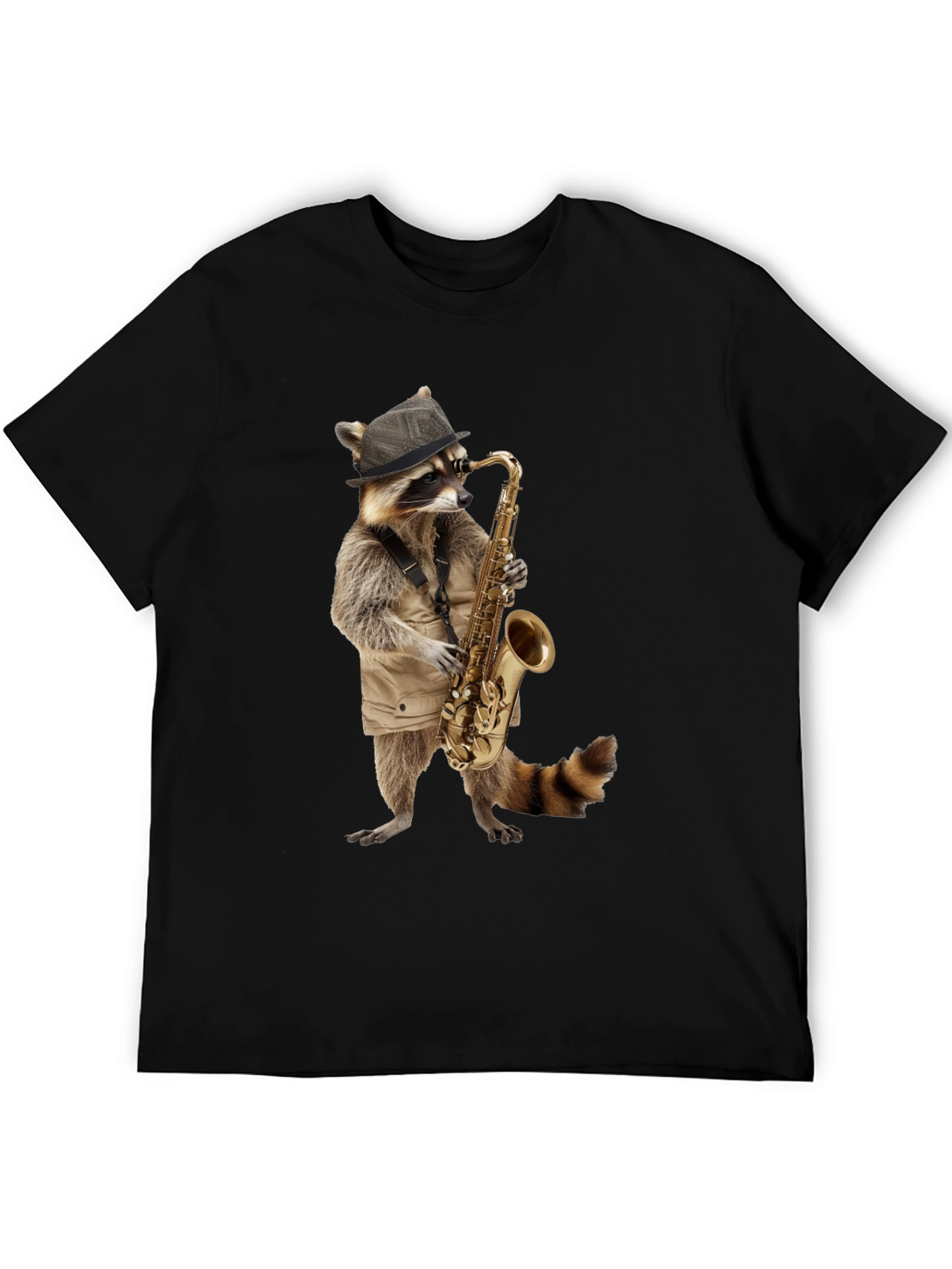 Cool Raccoon Saxophone Player Black T-Shirt