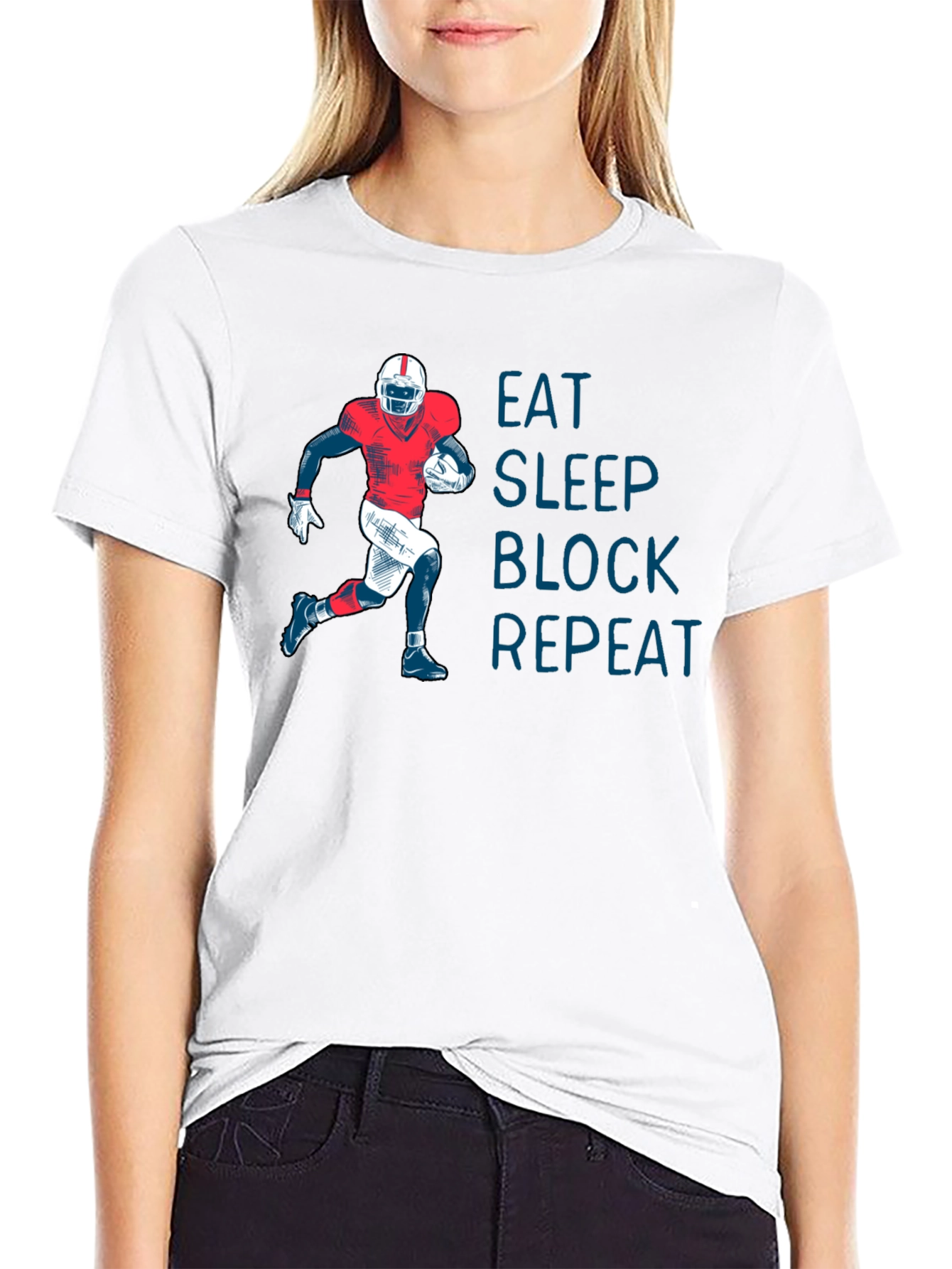 Eat Sleep Block Repeat Football T-Shirt