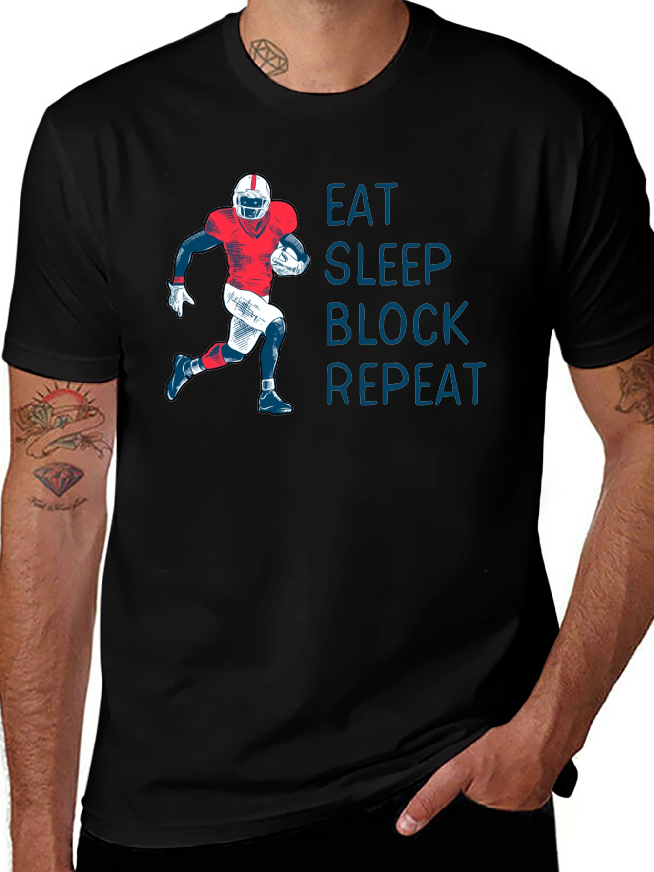 Eat Sleep Block Repeat Football T-Shirt