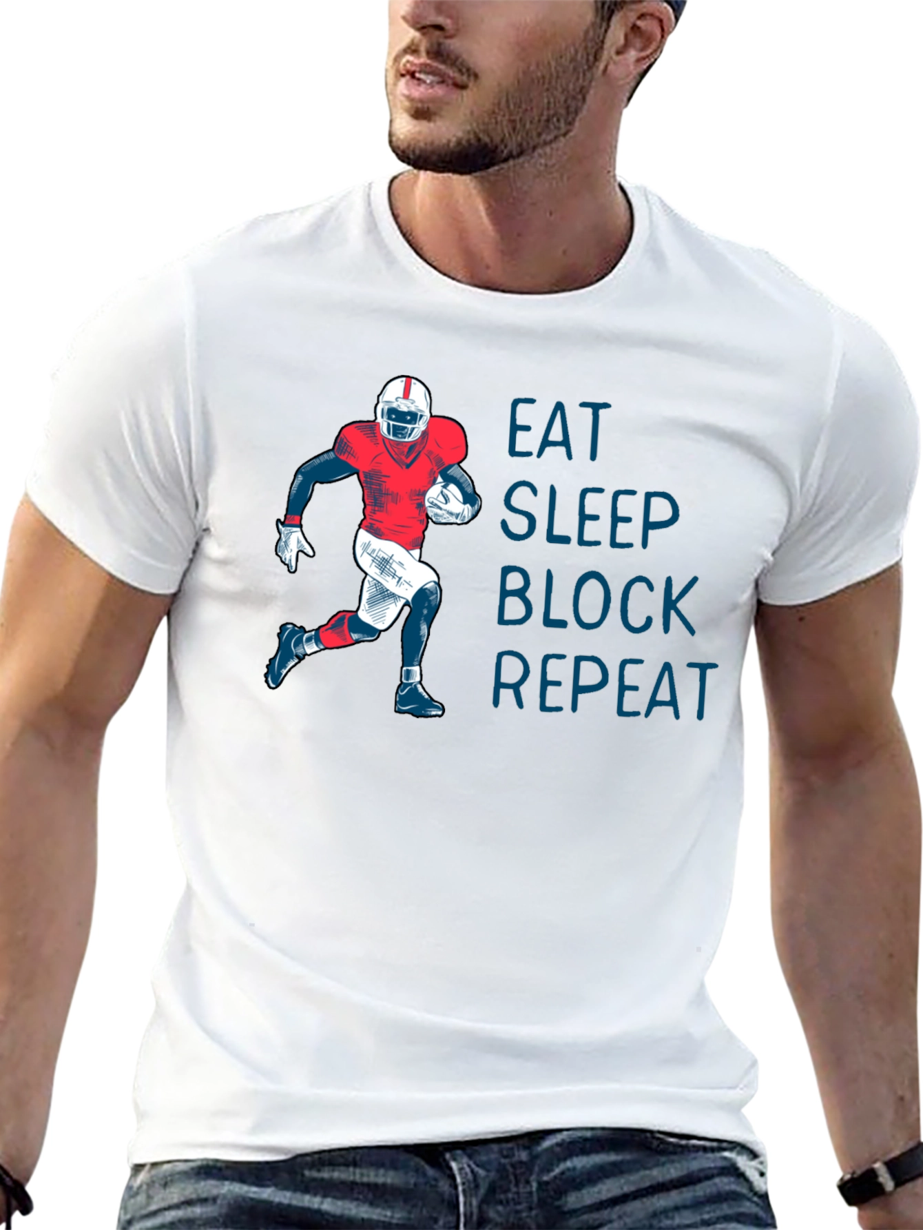 Eat Sleep Block Repeat Football T-Shirt