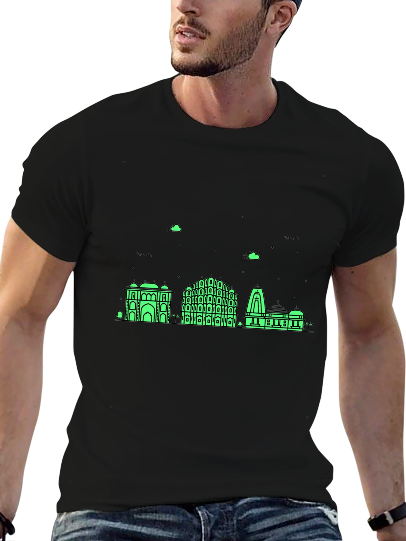 Jaipur Skyline Graphic Tee - Modern Black T-Shirt