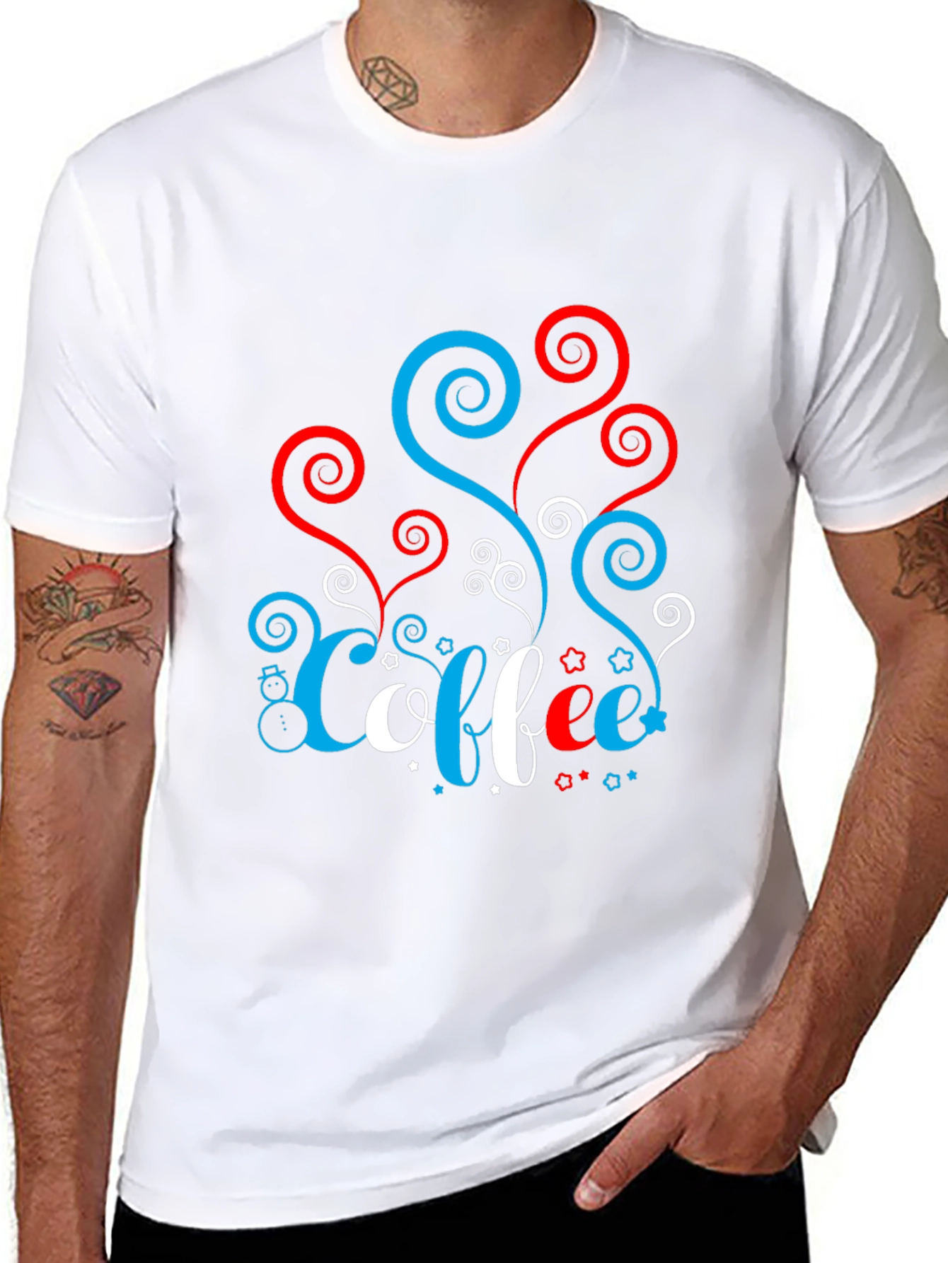 Festive Coffee Tee - Red White & Blue Spirals!