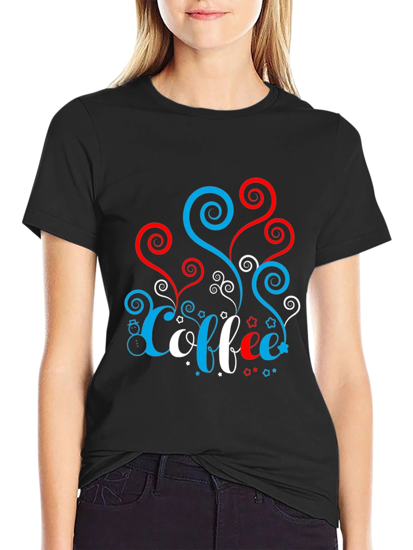 Festive Coffee Tee - Red White & Blue Spirals!
