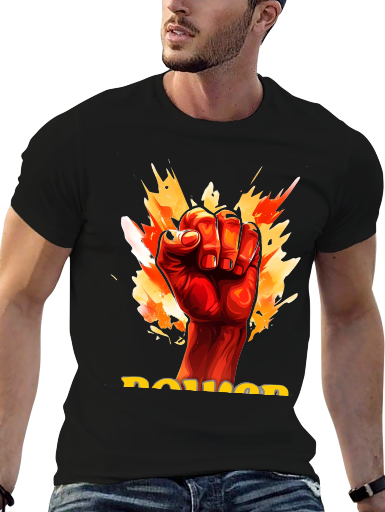 Power Fist Graphic Tee - Mens Black Cotton T-Shirt