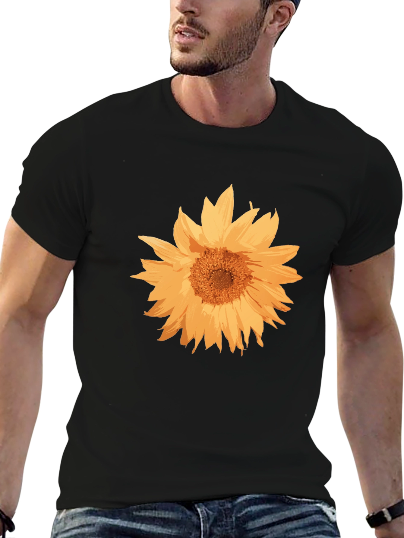 Sunflower Graphic Tee - Casual Black T-Shirt
