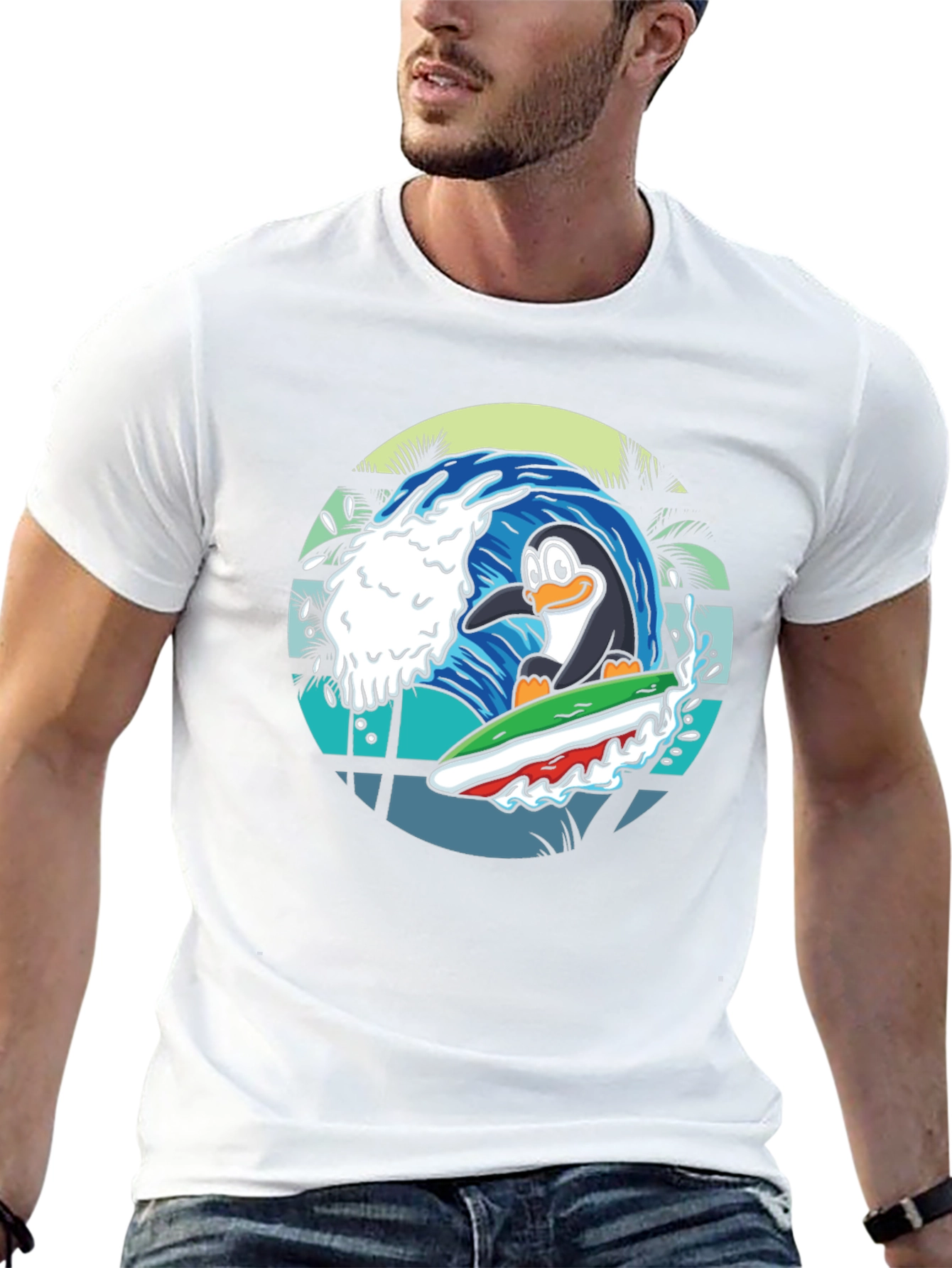 Surfing Penguin Graphic Tee - Black