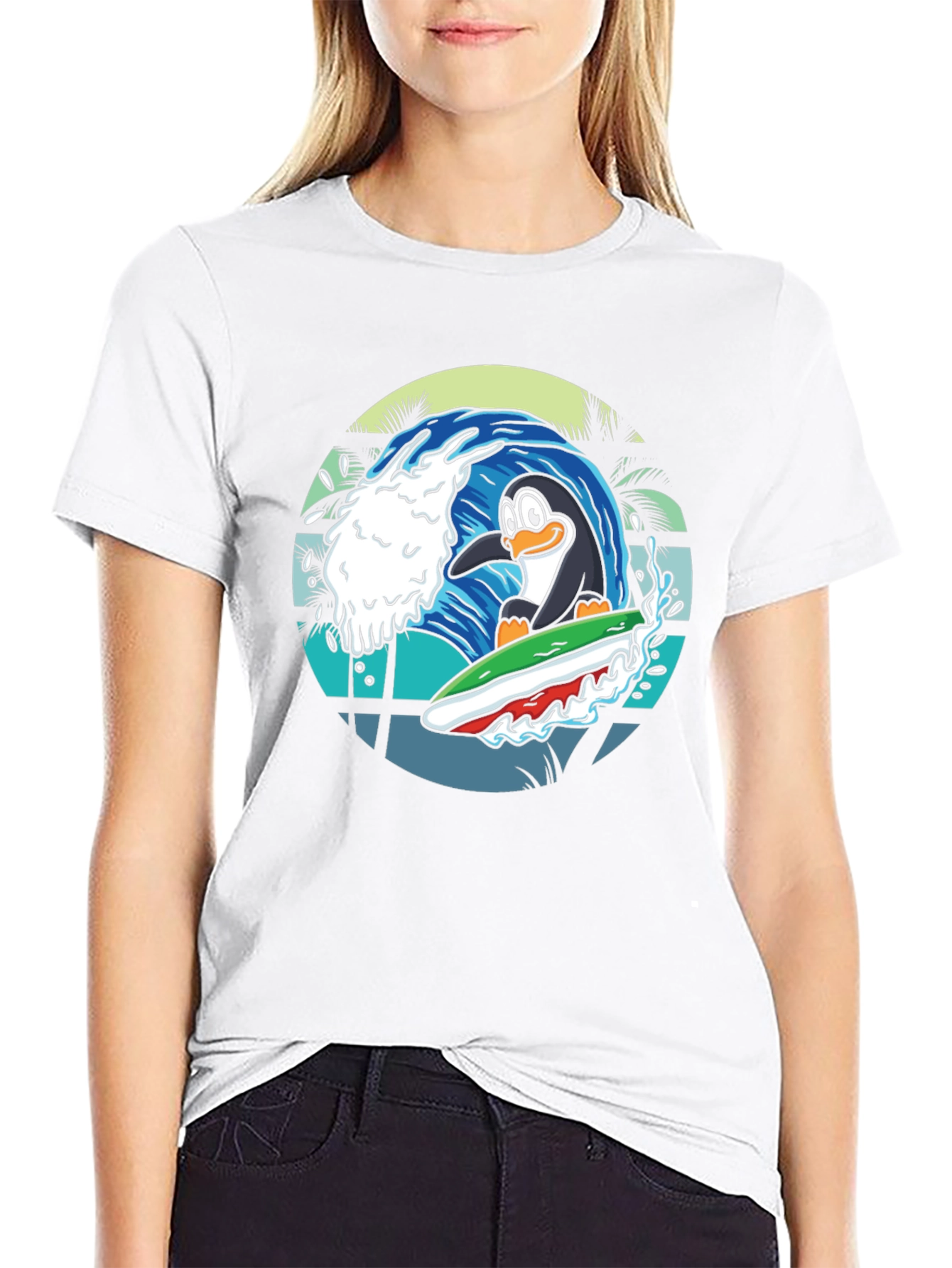 Surfing Penguin Graphic Tee - Black