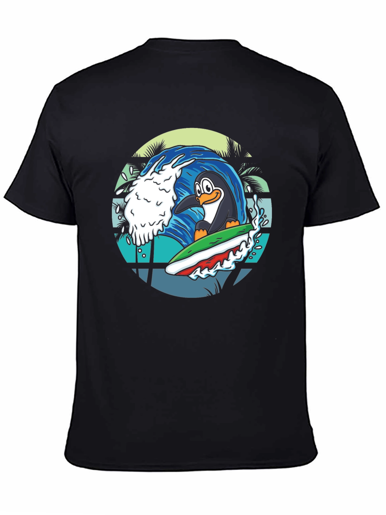 Surfing Penguin Graphic Tee - Black