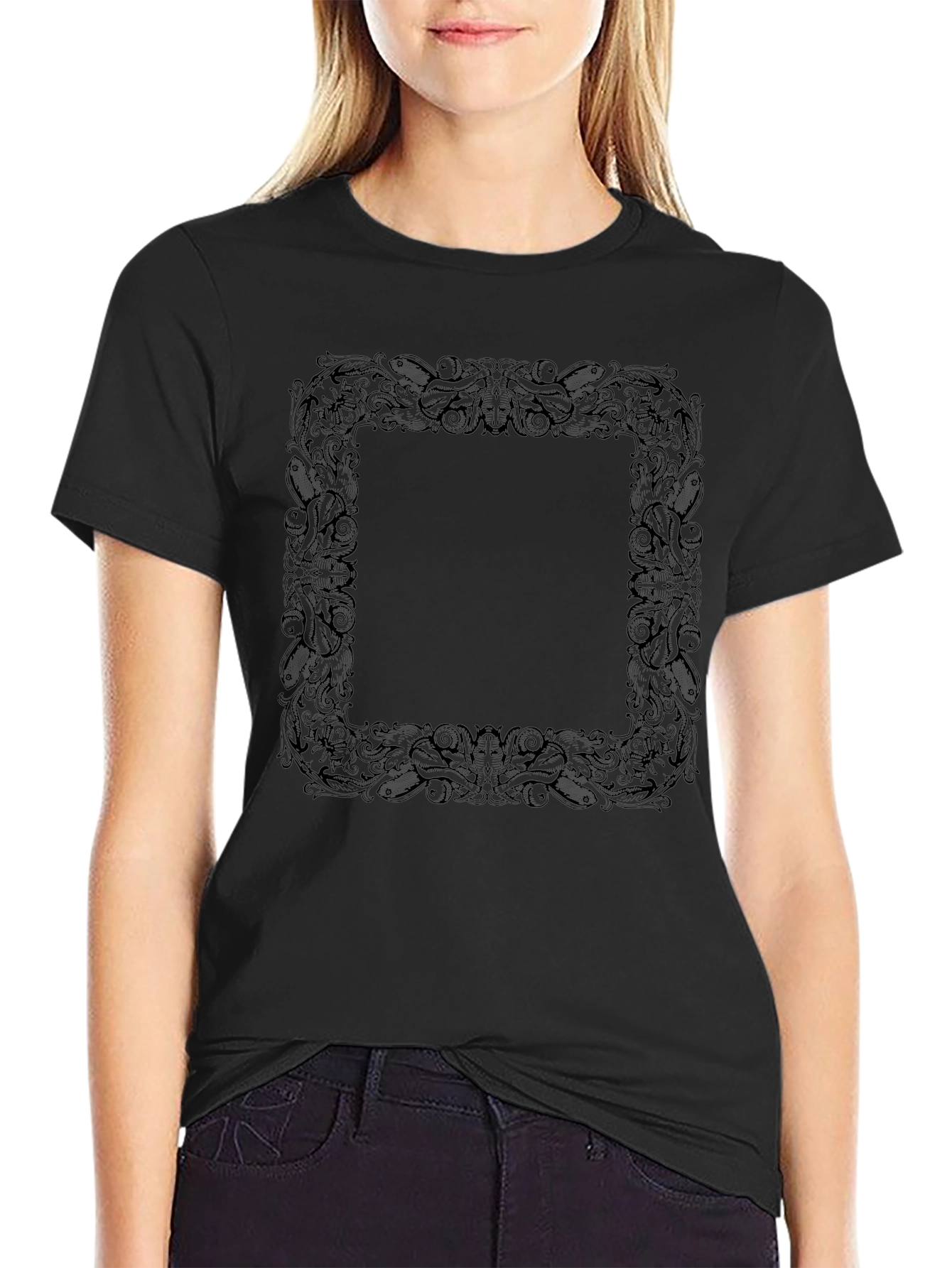 Ornate Square Graphic Tee - Classic Black