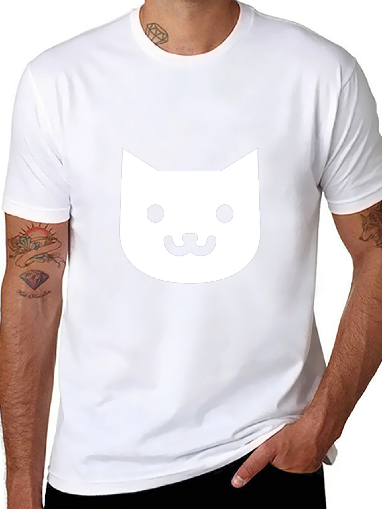 Cute Cat Face Graphic Tee - Black Cotton T-Shirt