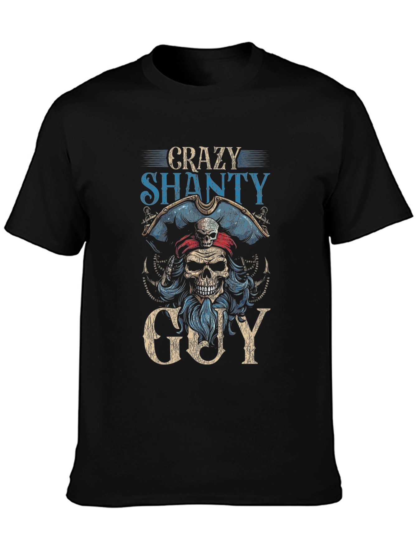 Crazy Shanty Guy Graphic T-Shirt - Pirate Skull Design