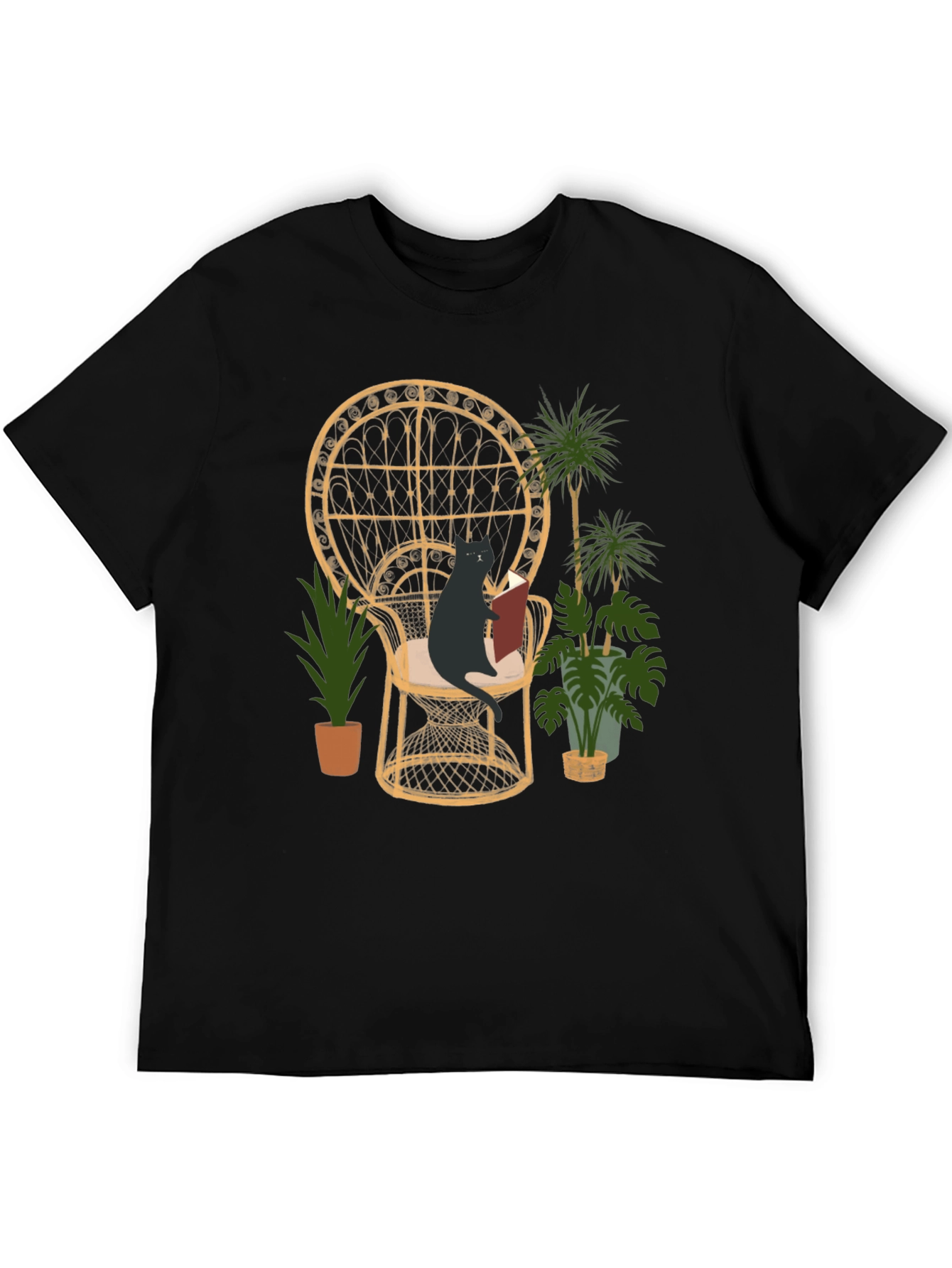 Reading Cat Graphic Tee - Whimsical Style