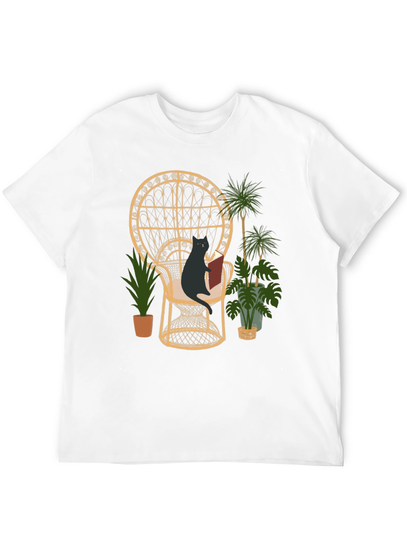 Reading Cat Graphic Tee - Whimsical Style