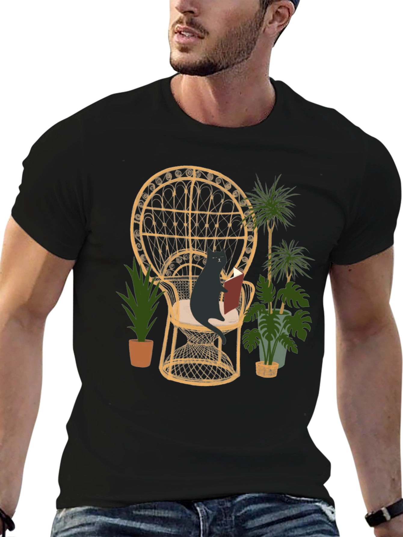 Reading Cat Graphic Tee - Whimsical Style