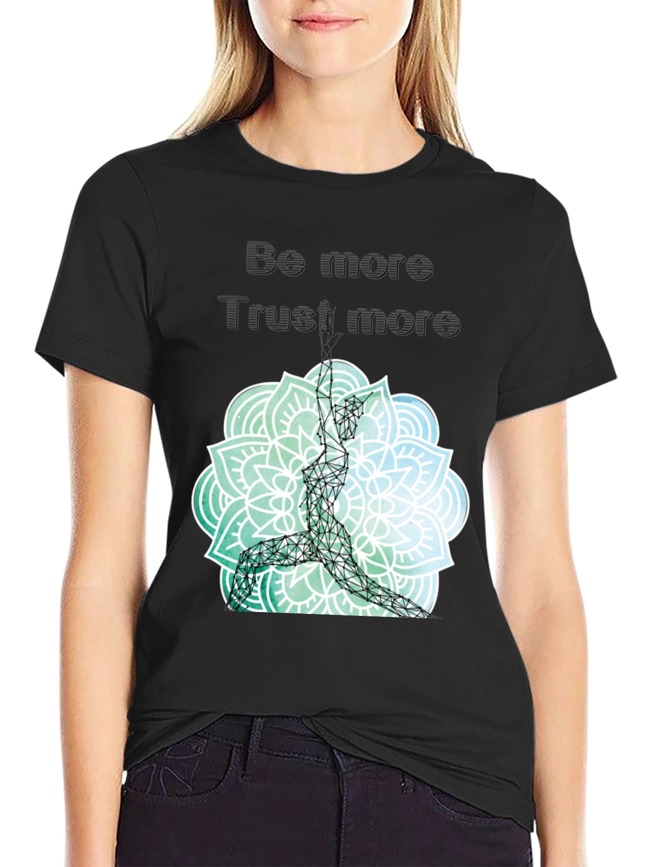 Geometric Yoga Pose Mandala Graphic Tee - Black
