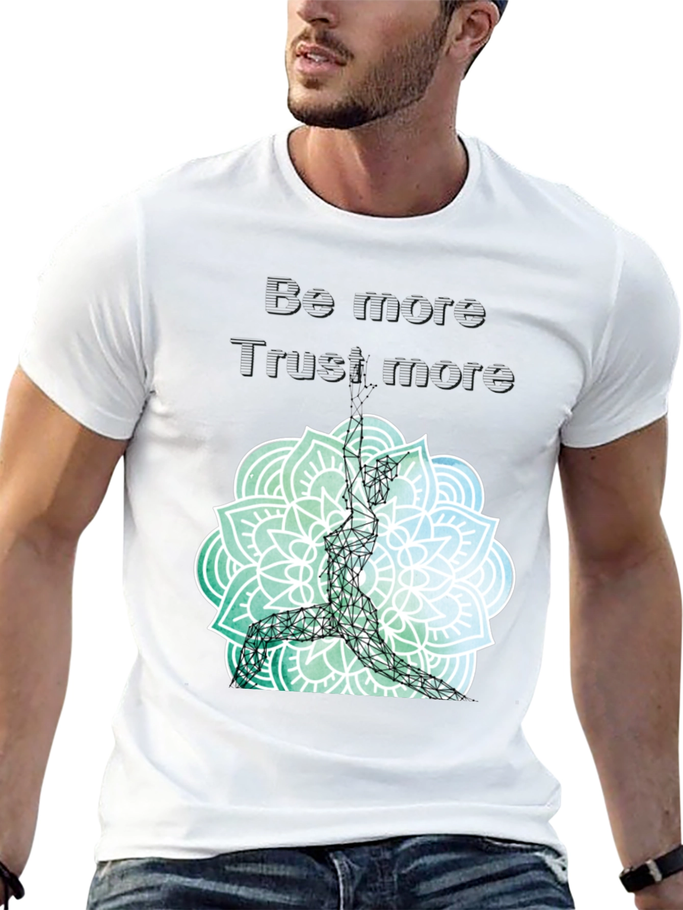 Geometric Yoga Pose Mandala Graphic Tee - Black
