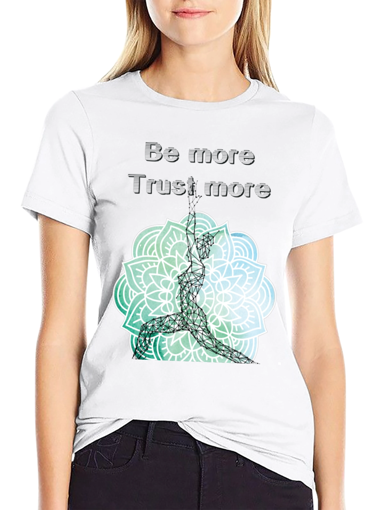 Geometric Yoga Pose Mandala Graphic Tee - Black