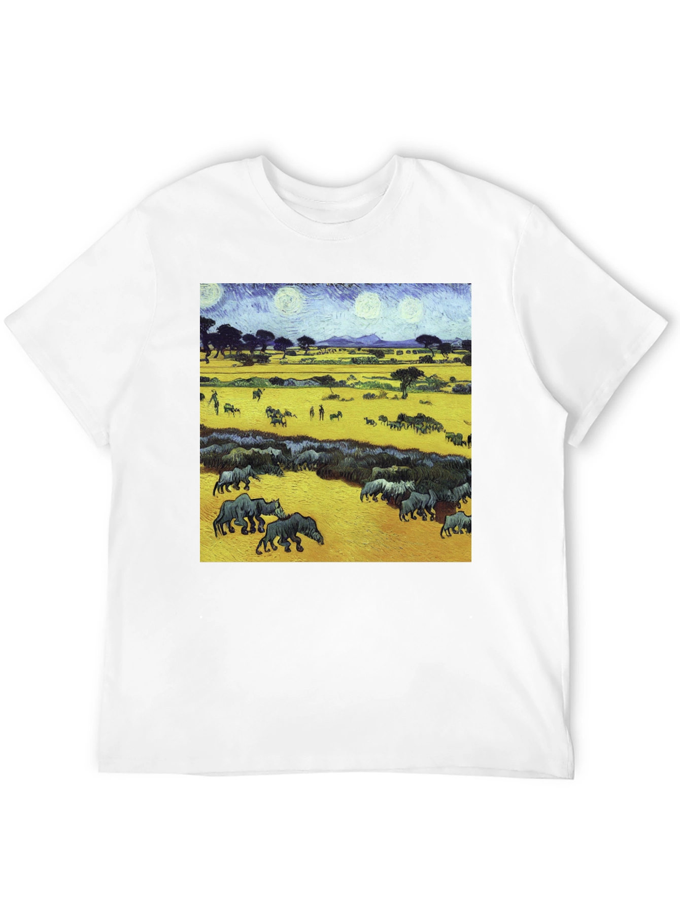Artistic Wildlife Tee: Painterly Rhino Scene
