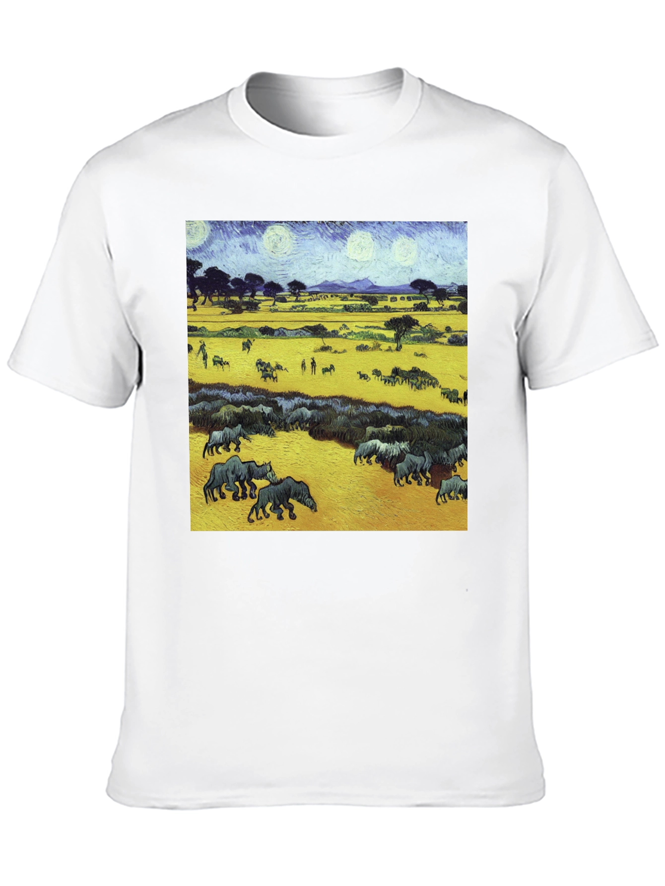 Artistic Wildlife Tee: Painterly Rhino Scene