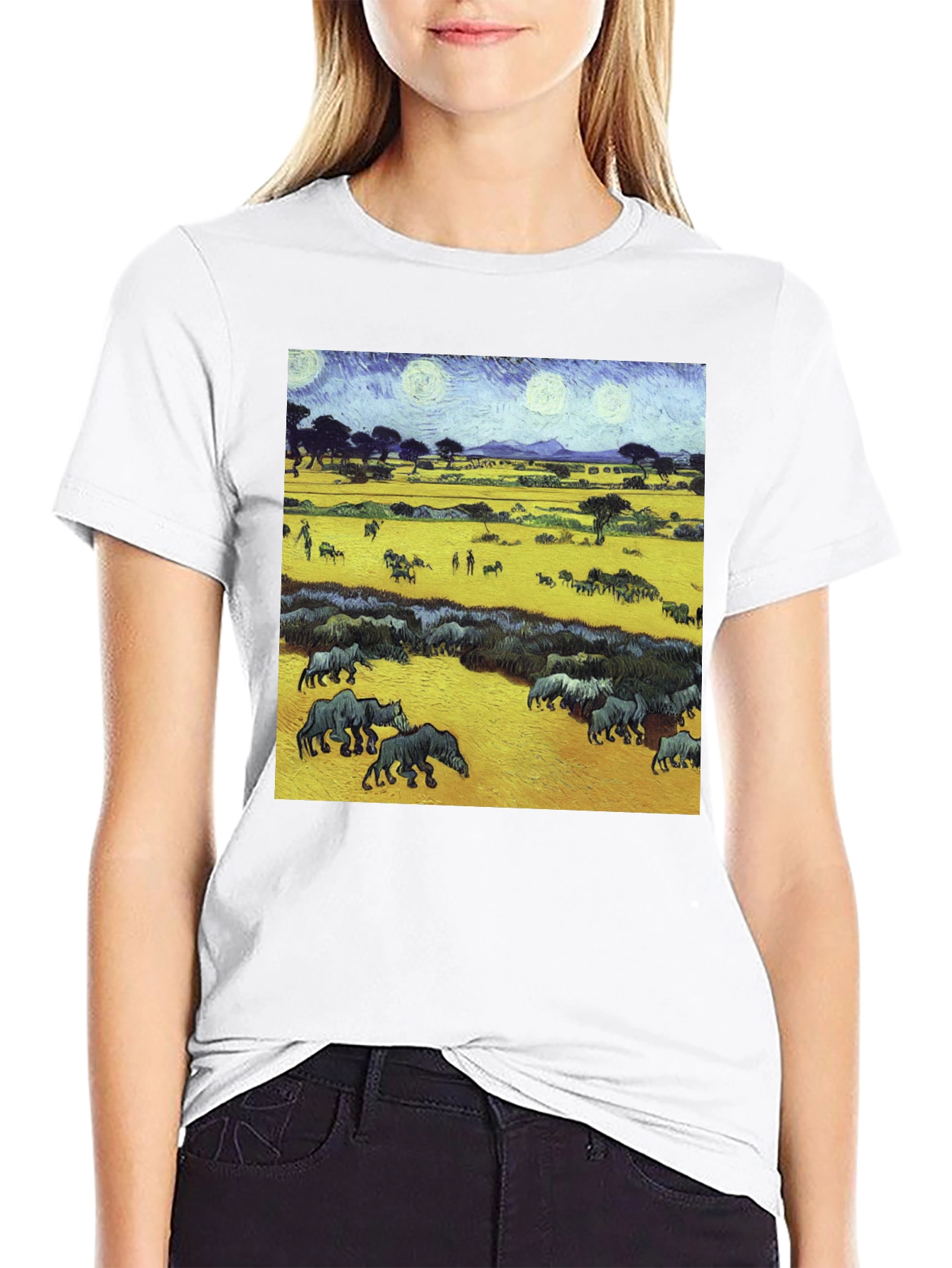 Artistic Wildlife Tee: Painterly Rhino Scene