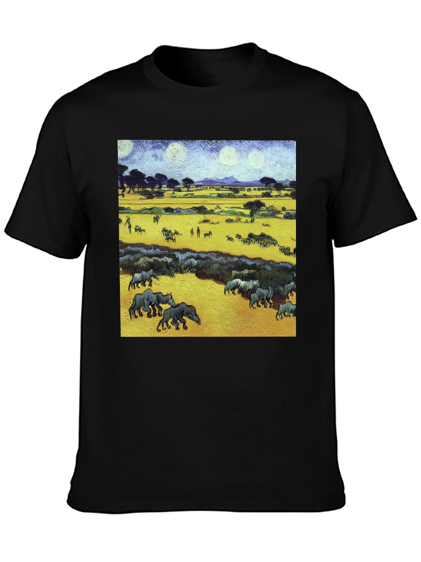 Artistic Wildlife Tee: Painterly Rhino Scene