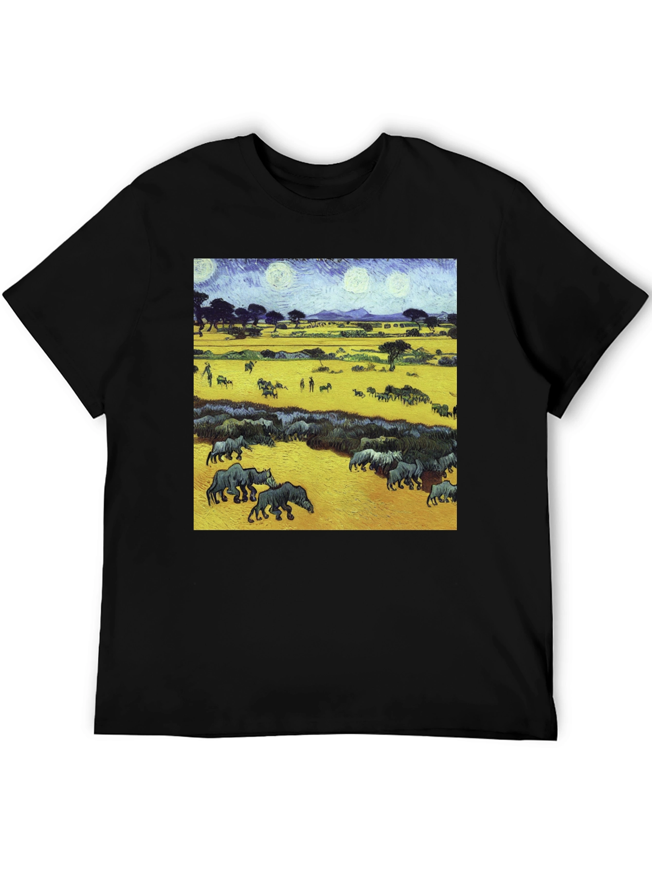 Artistic Wildlife Tee: Painterly Rhino Scene