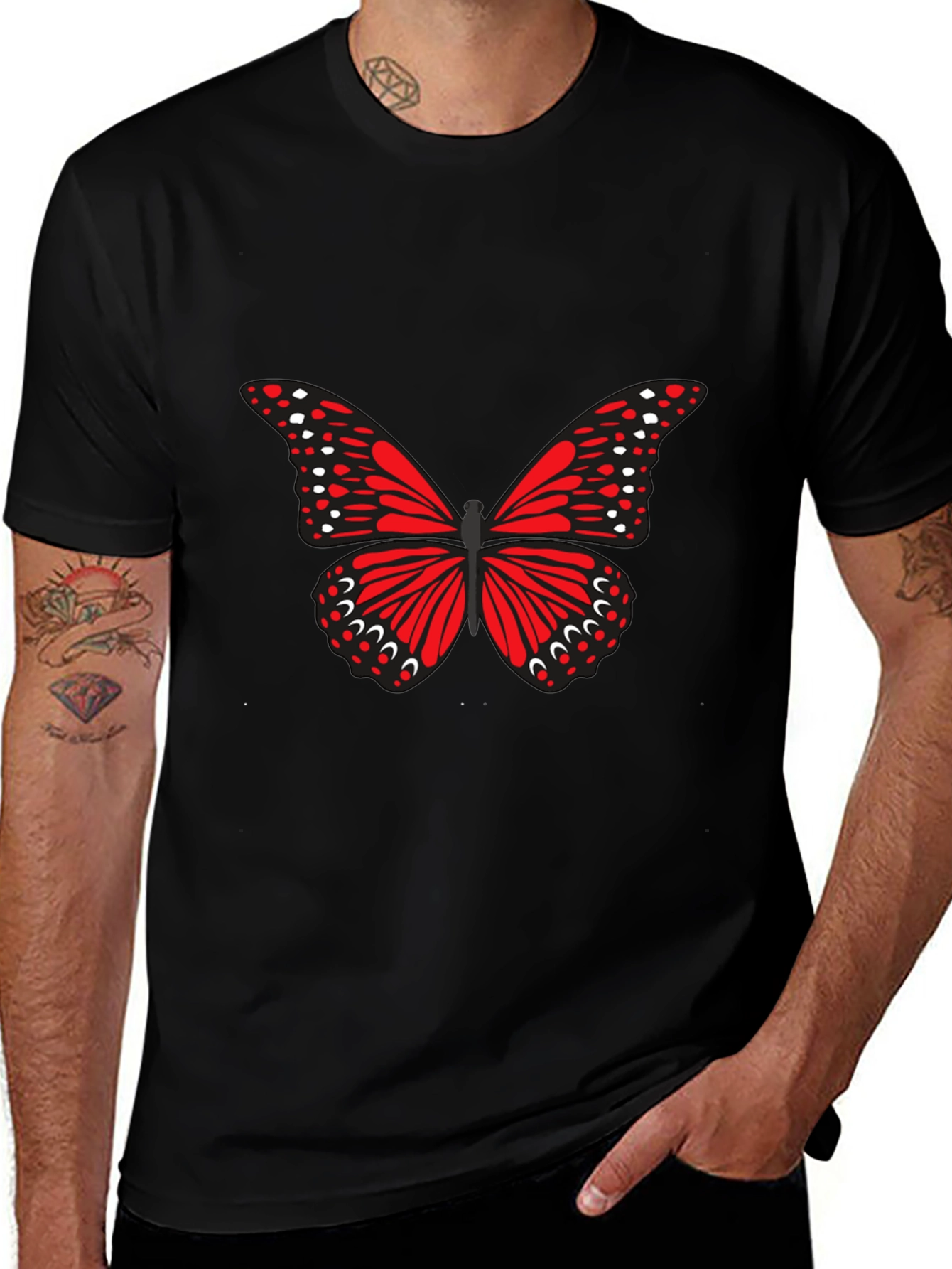 Butterfly Graphic Tee - Black Cotton Casual Top