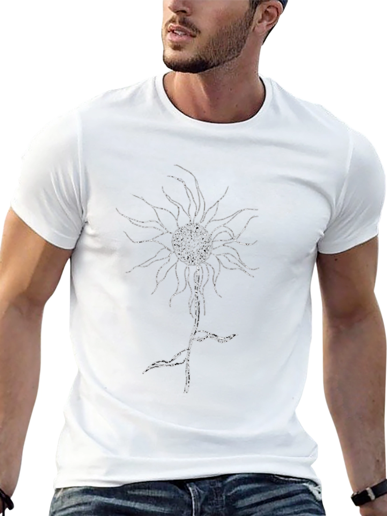 Black T-Shirt with Abstract Floral Graphic