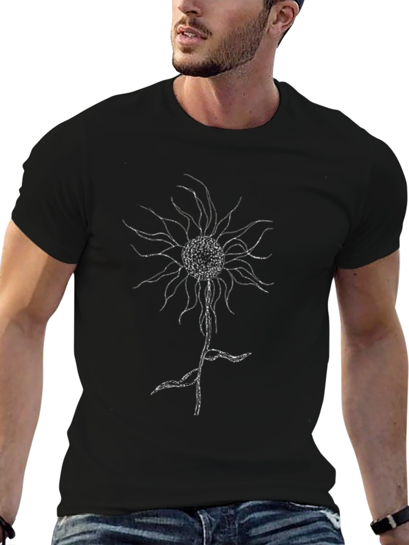 Black T-Shirt with Abstract Floral Graphic