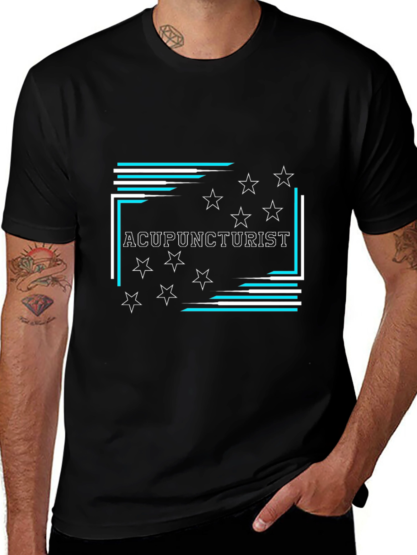 Acupuncturist Star Graphic Black T-Shirt