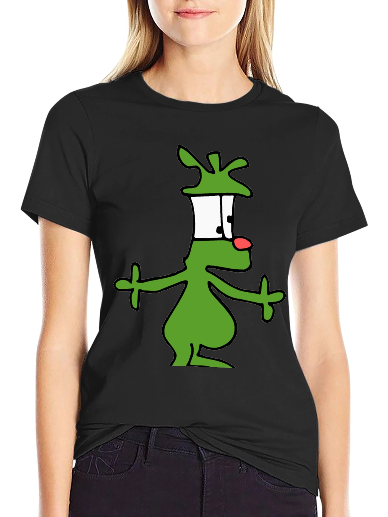 Cartoon Alien Graphic Black T-Shirt